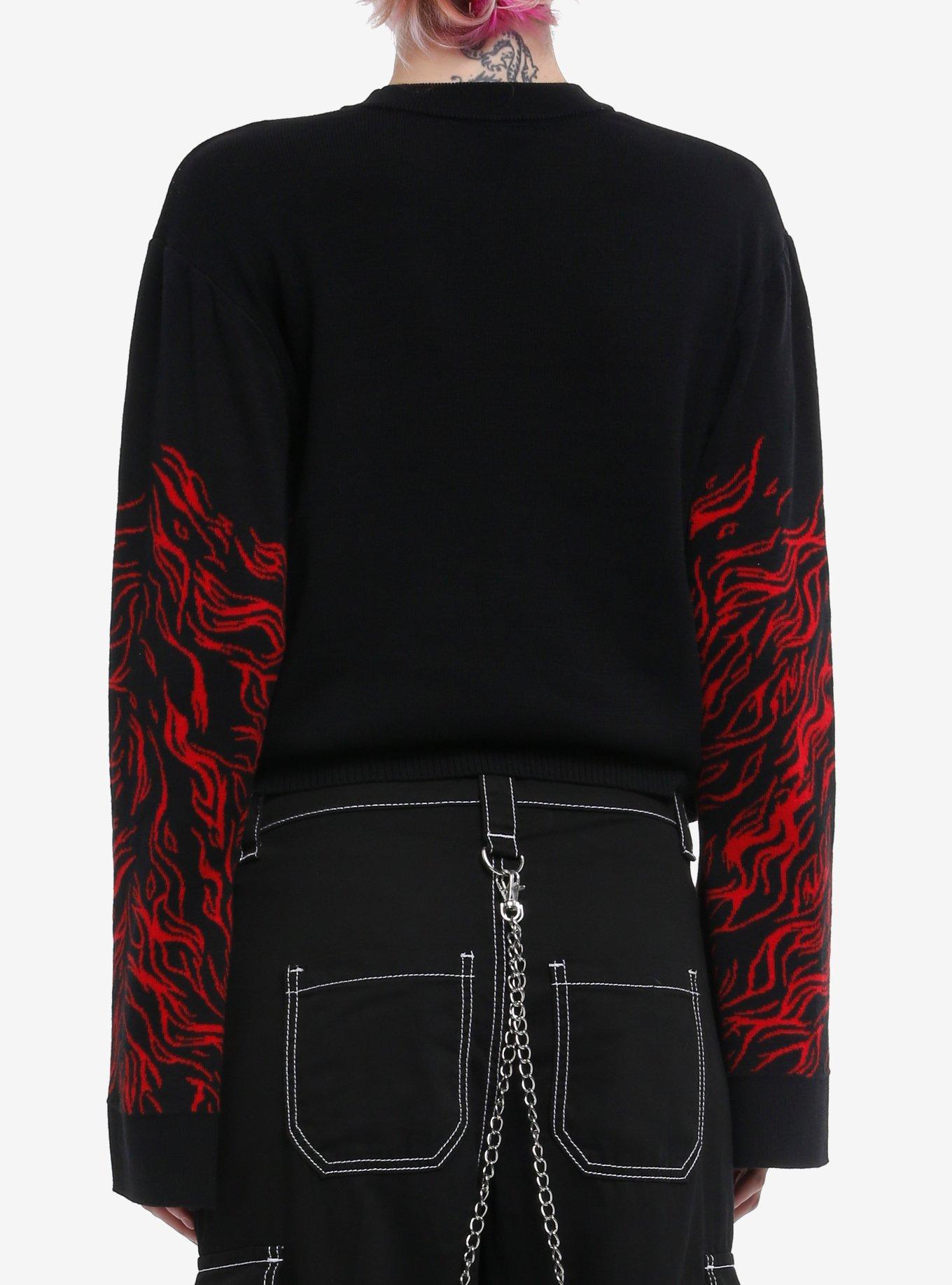 Misfits Crimson Ghost Flames Bell-Sleeve Girls Sweater, BLACK, alternate