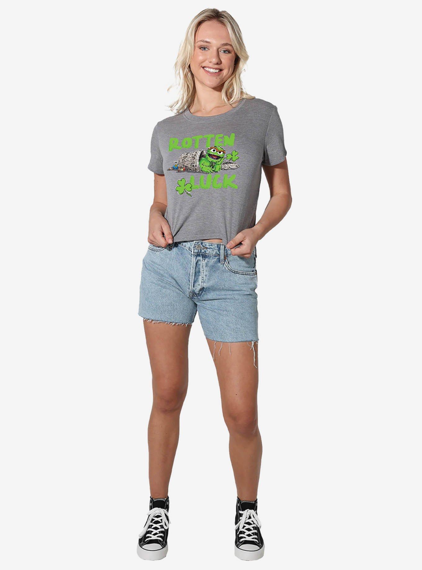 Sesame Street Oscar Rotten Luck Girls Crop Top Grey, , hi-res