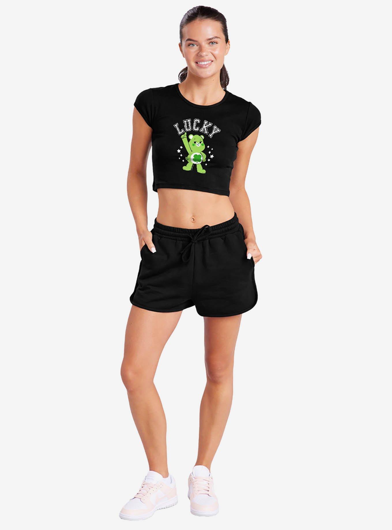 Care Bears Good Luck Bear Lucky Cap Sleeve Baby Rib Girls Crop Top Black, , hi-res