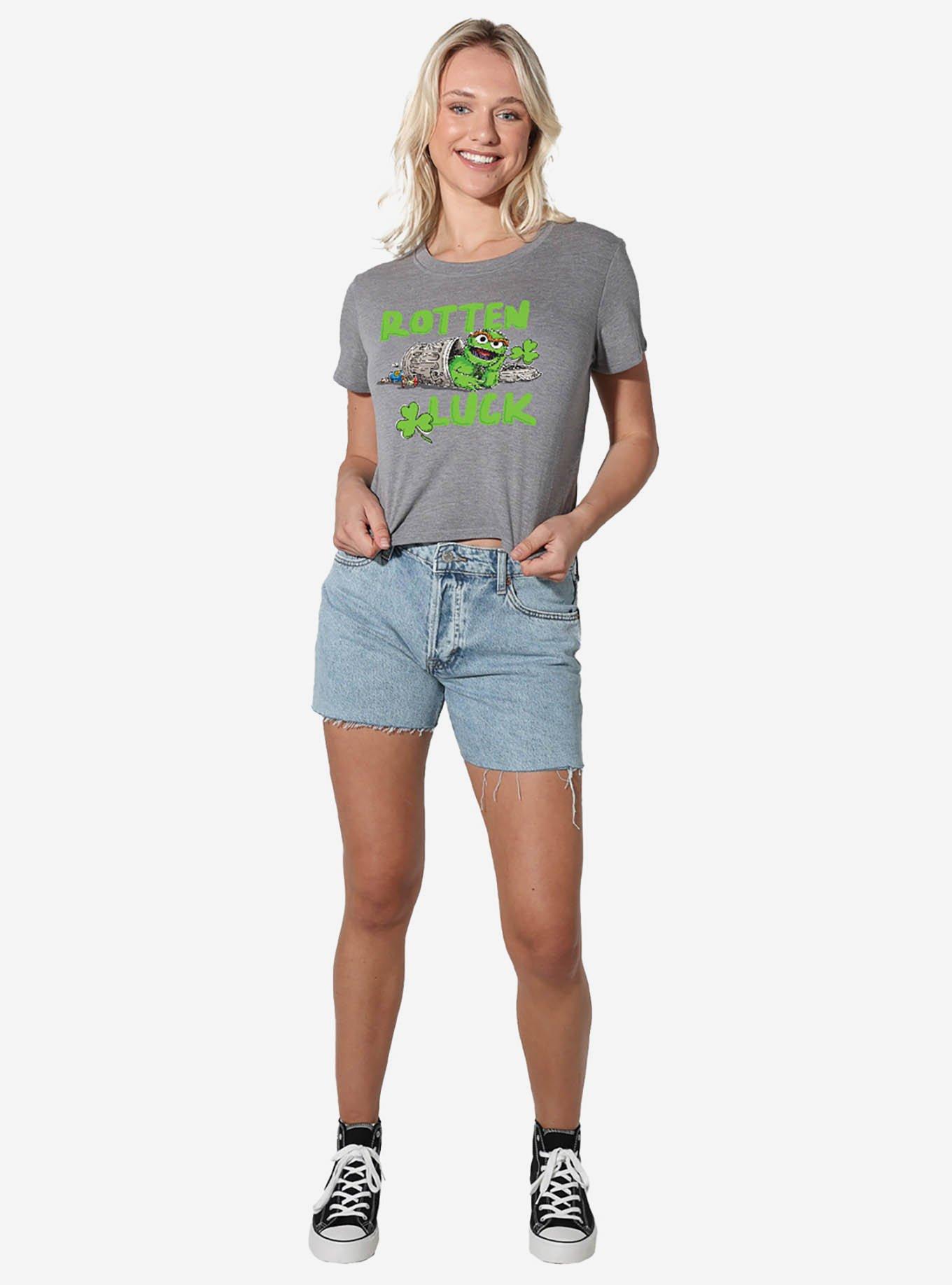Sesame Street Oscar Rotten Luck Women's Crop Top Grey, , hi-res
