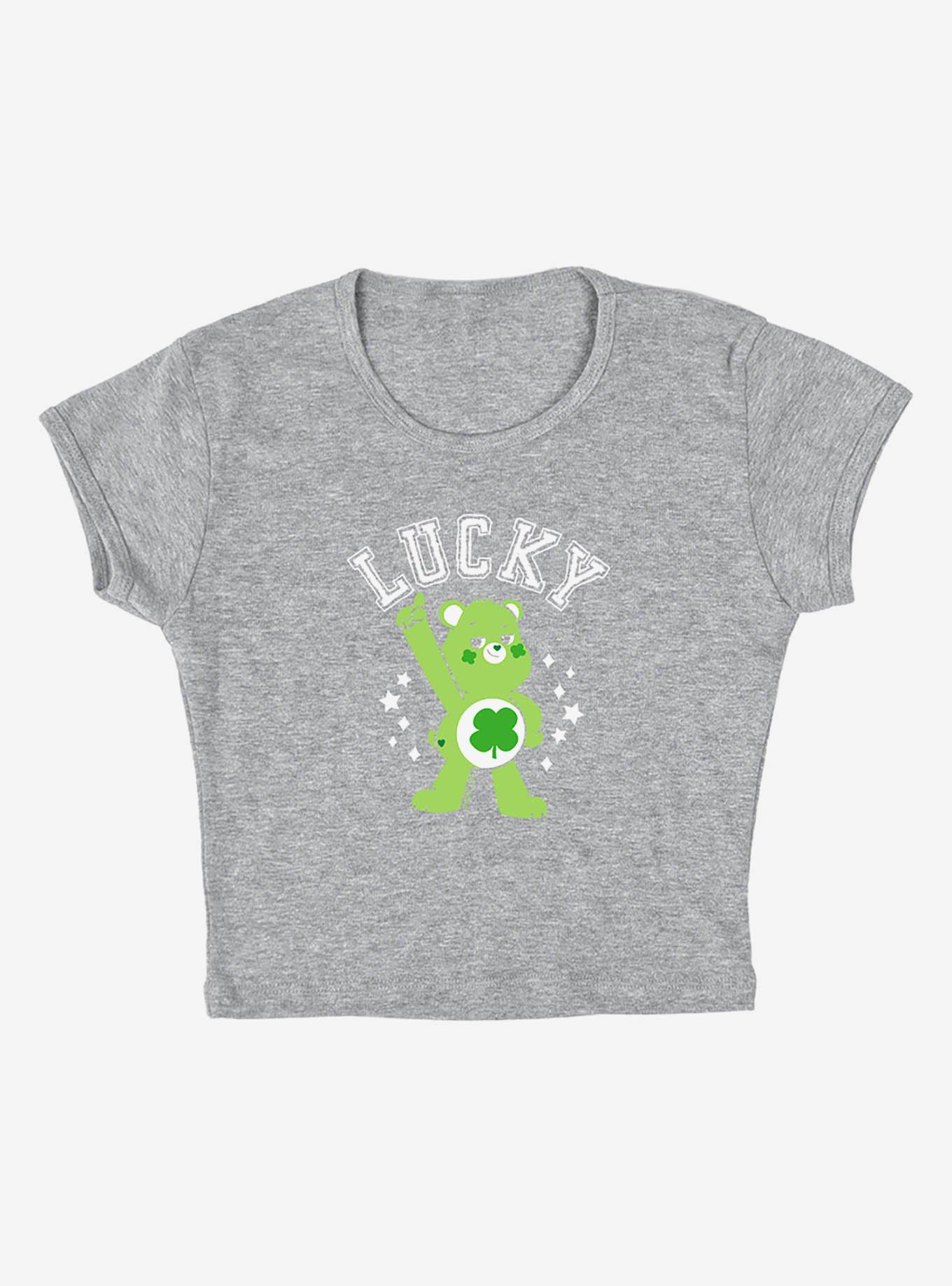 Care Bears Good Luck Bear Lucky Cap Sleeve Baby Rib Women's Crop Top Grey, ATHLETIC HEATHER, alternate