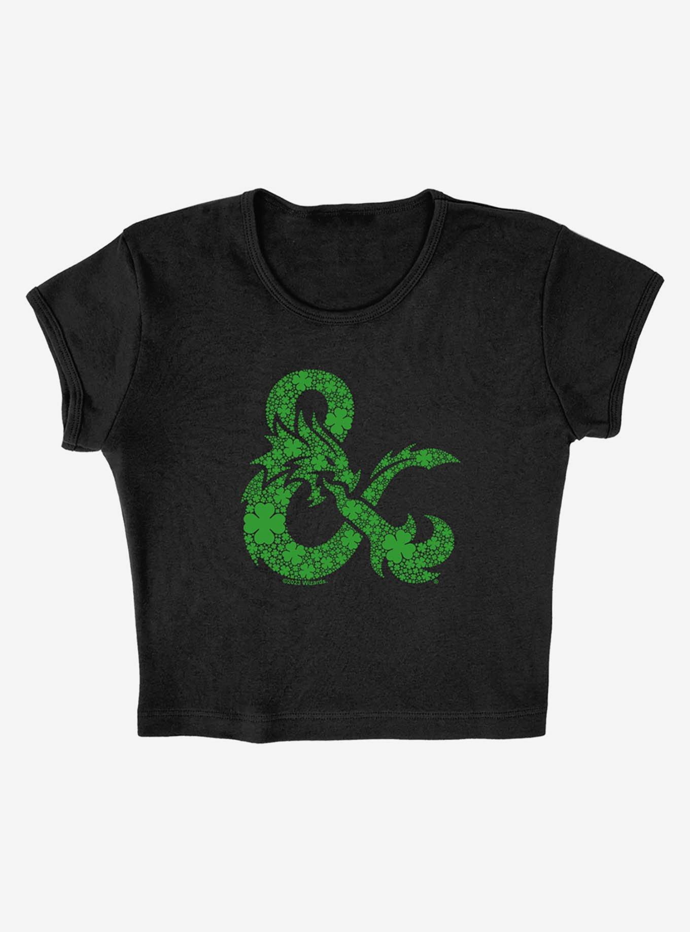 Dungeons & Dragons Shamrock Logo Cap Sleeve Baby Rib Women's Crop Top, BLACK, alternate