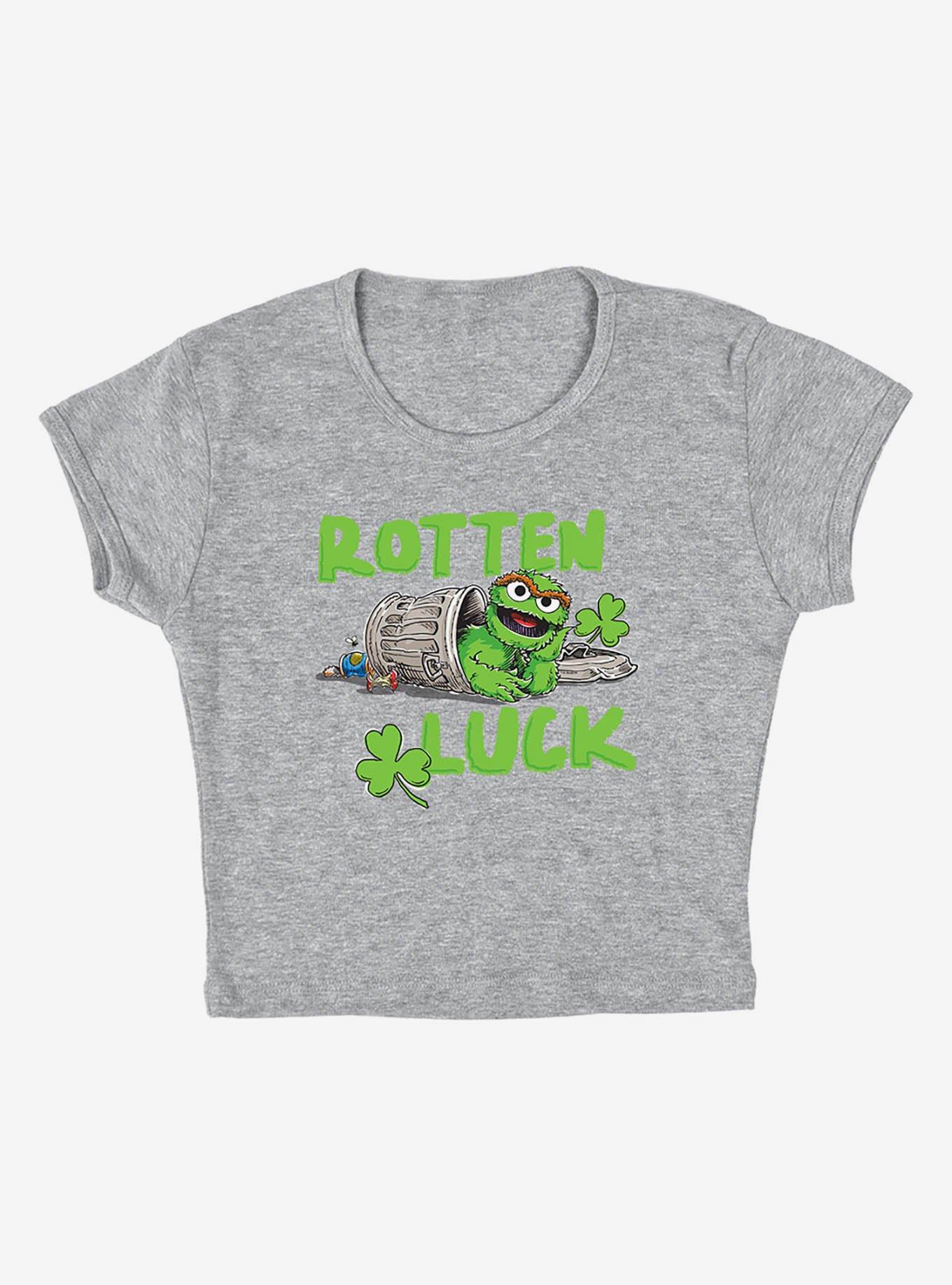 Sesame Street Oscar Rotten Luck Cap Sleeve Baby Rib Women's Crop Top Grey, ATHLETIC HEATHER, alternate