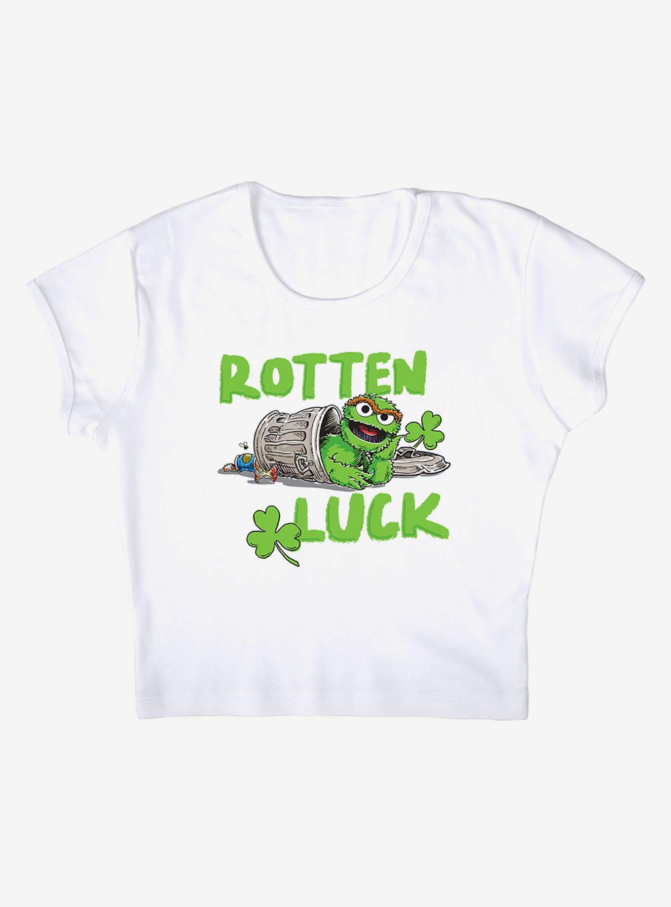 Sesame Street Oscar Rotten Luck Cap Sleeve Baby Rib Women's Crop Top White