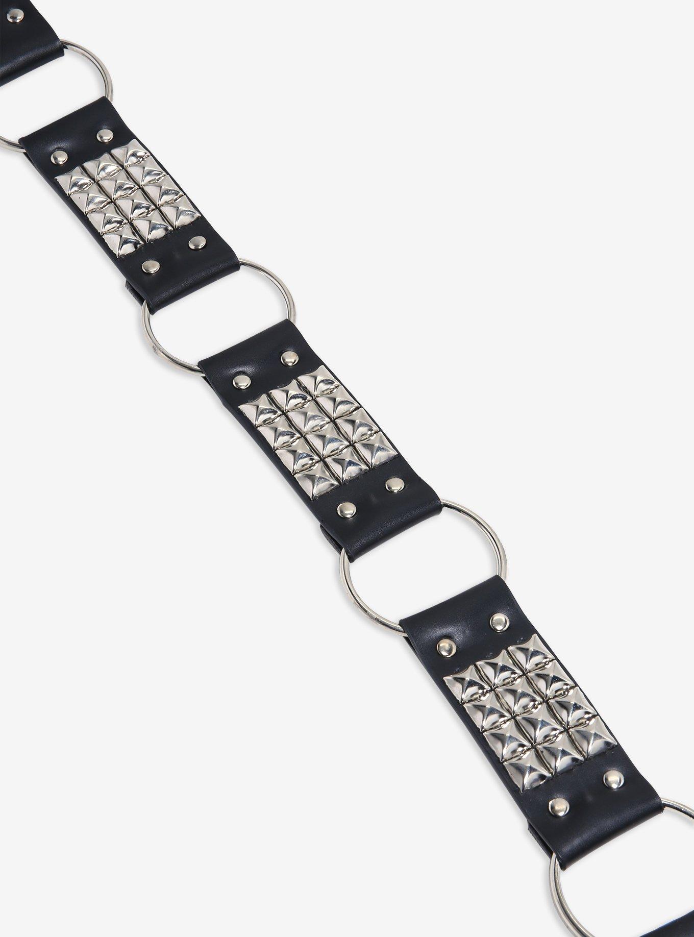 Black Pyramid Stud O-Ring Belt, , hi-res