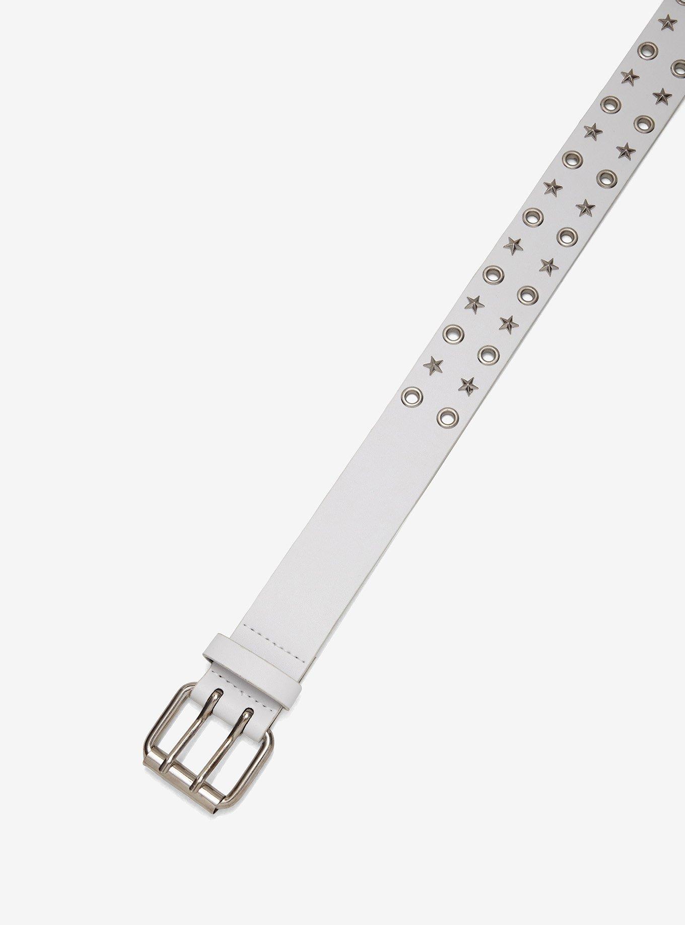 White & Silver Star Grommet Belt, , hi-res