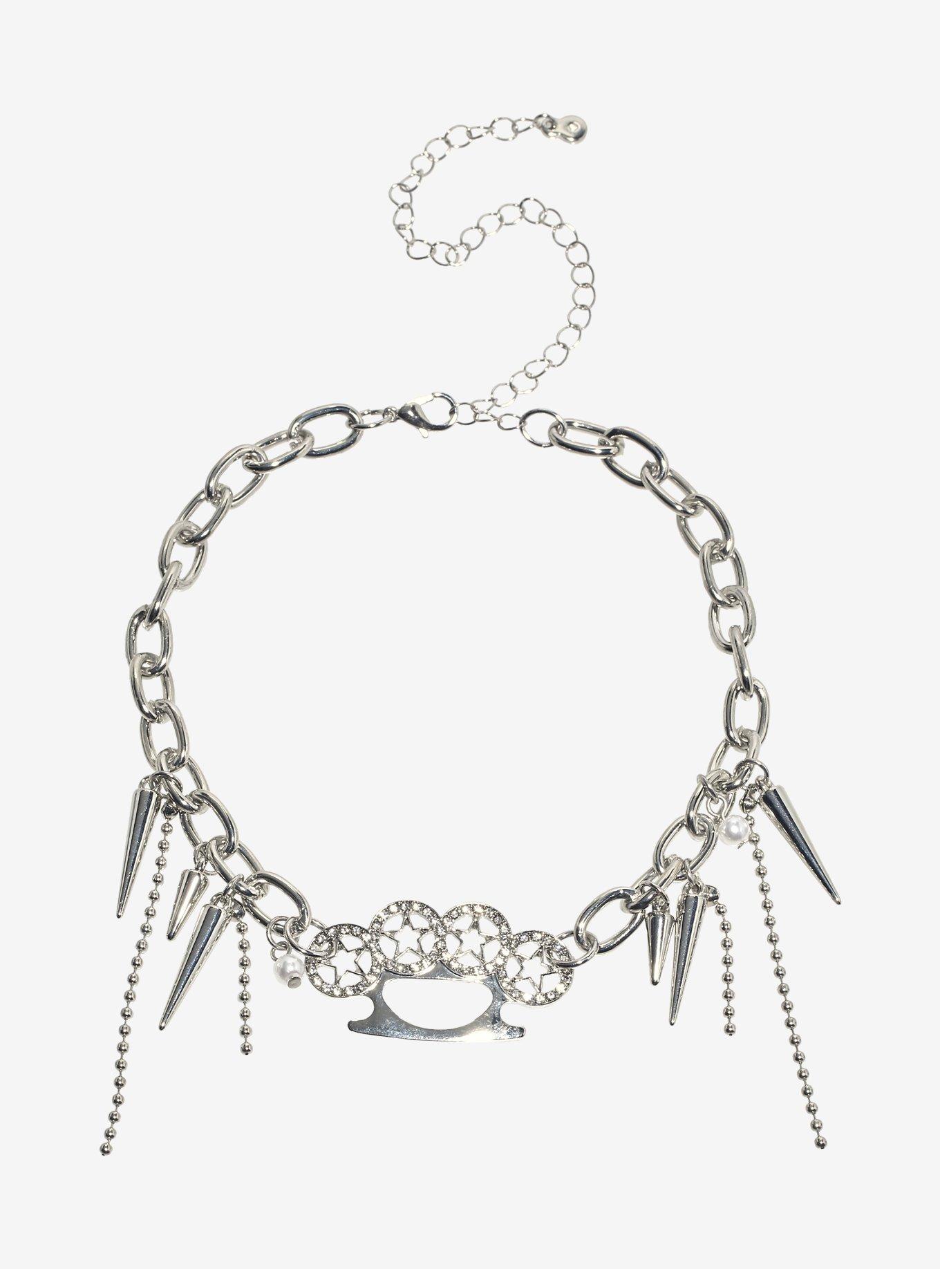 Brass Knuckles Spike Chain Choker, , hi-res