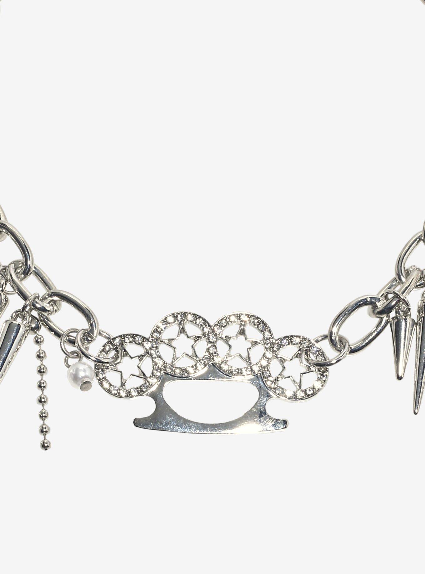 Brass Knuckles Spike Chain Choker, , alternate