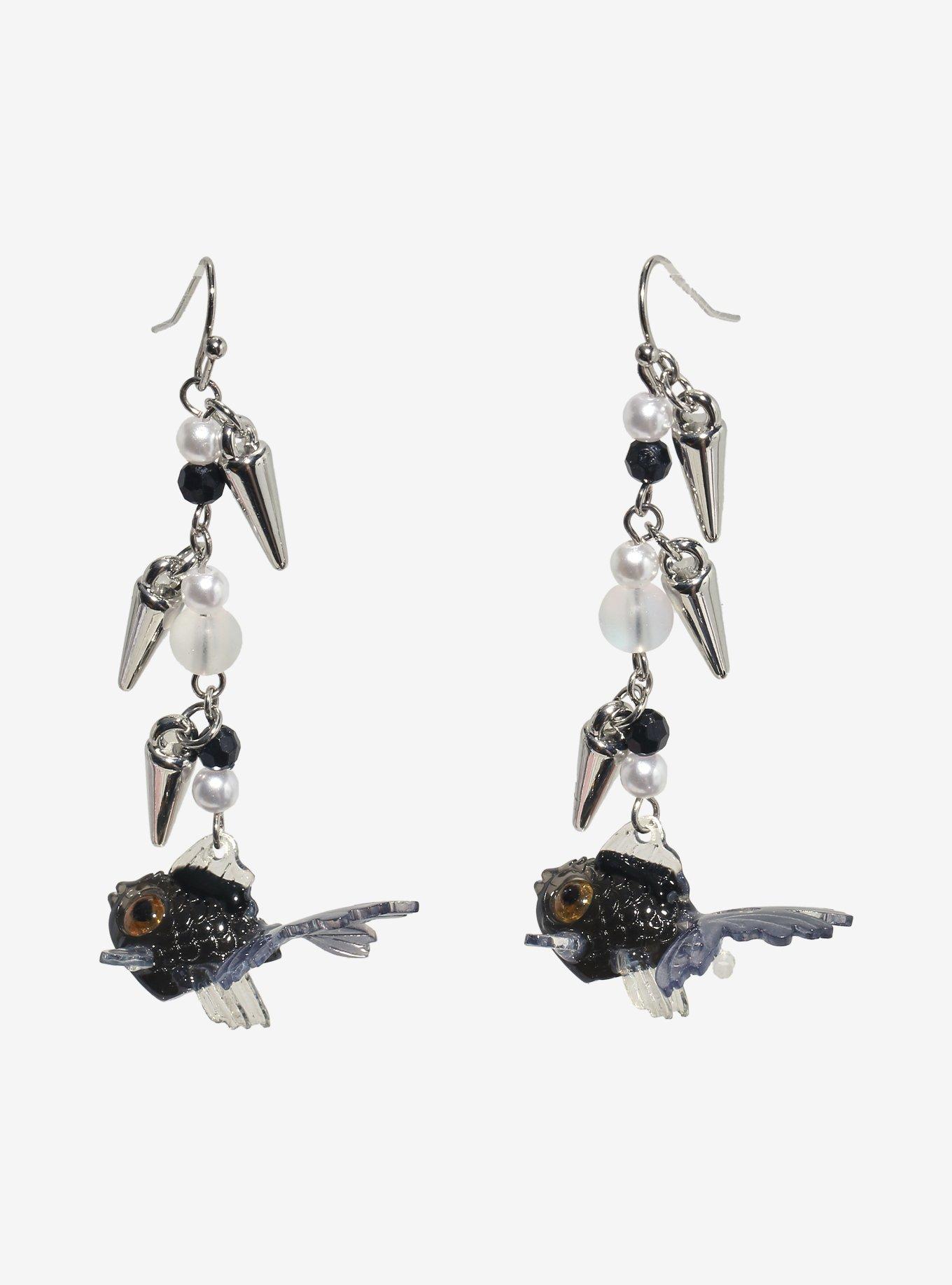 Black Fish Spike Drop Earrings, , hi-res