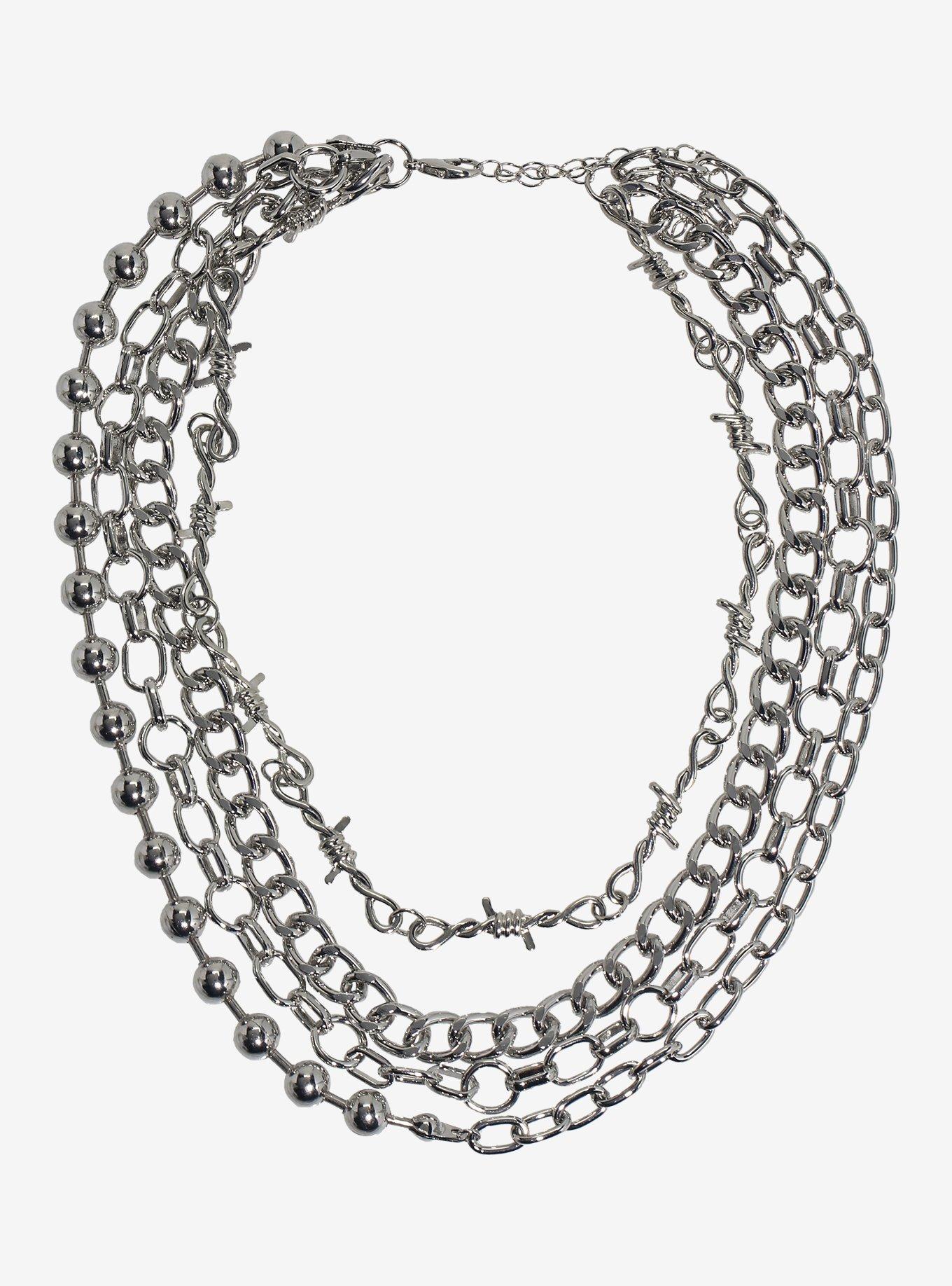 Layered Chain Barbed Wire Necklace, , hi-res
