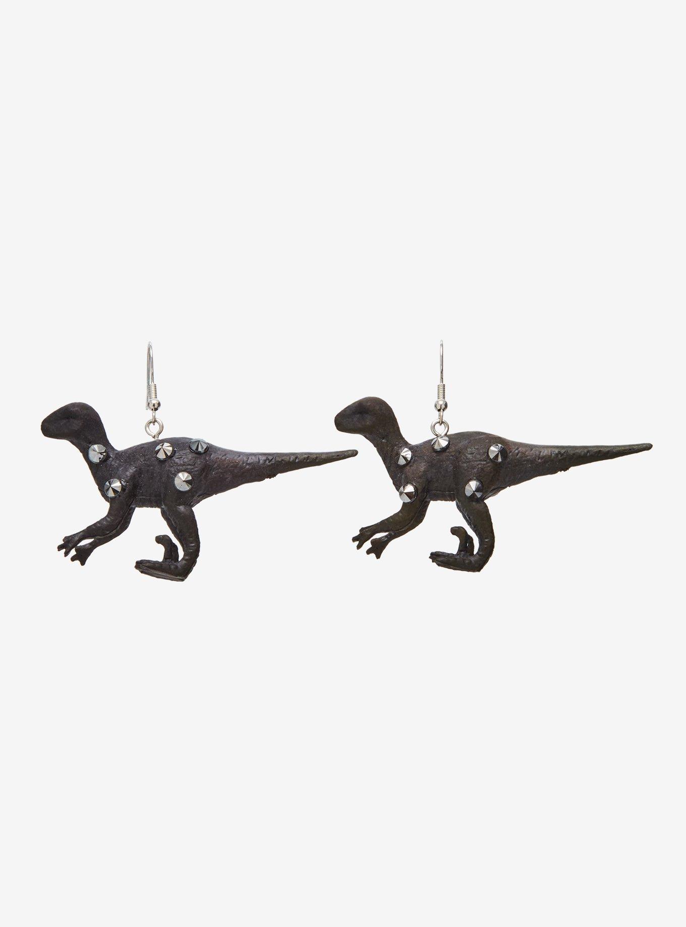 Black Dinosaur Spikes Figural Earrings, , alternate