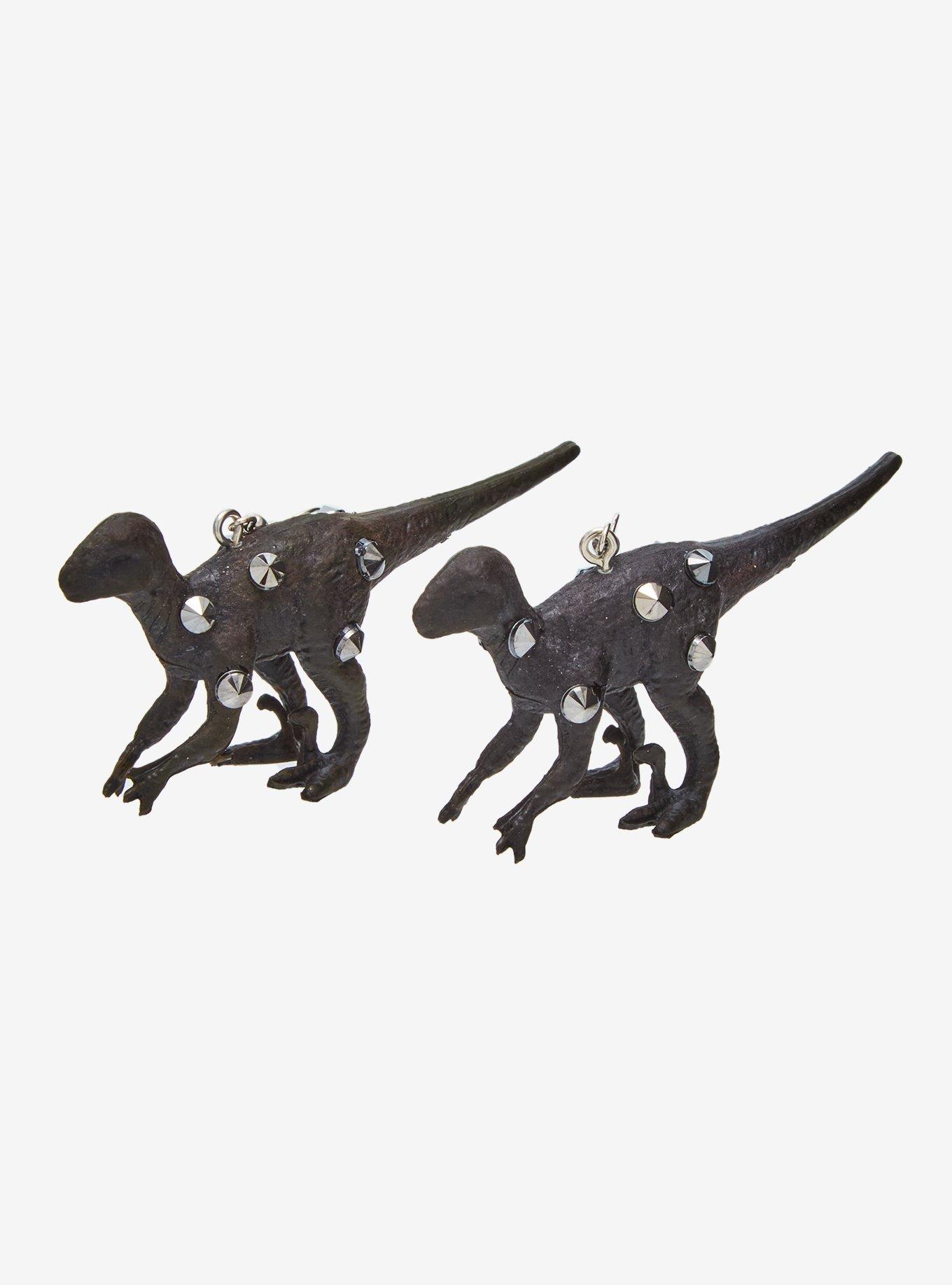 Black Dinosaur Spikes Figural Earrings, , alternate