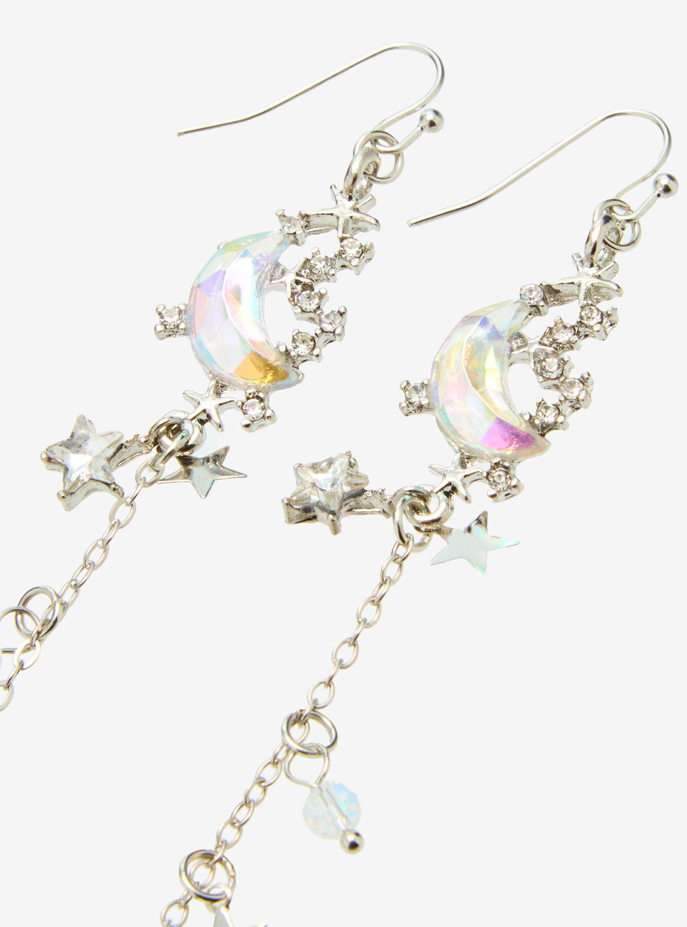 Cosmic Aura Moon & Star Charm Chain Earrings, , alternate