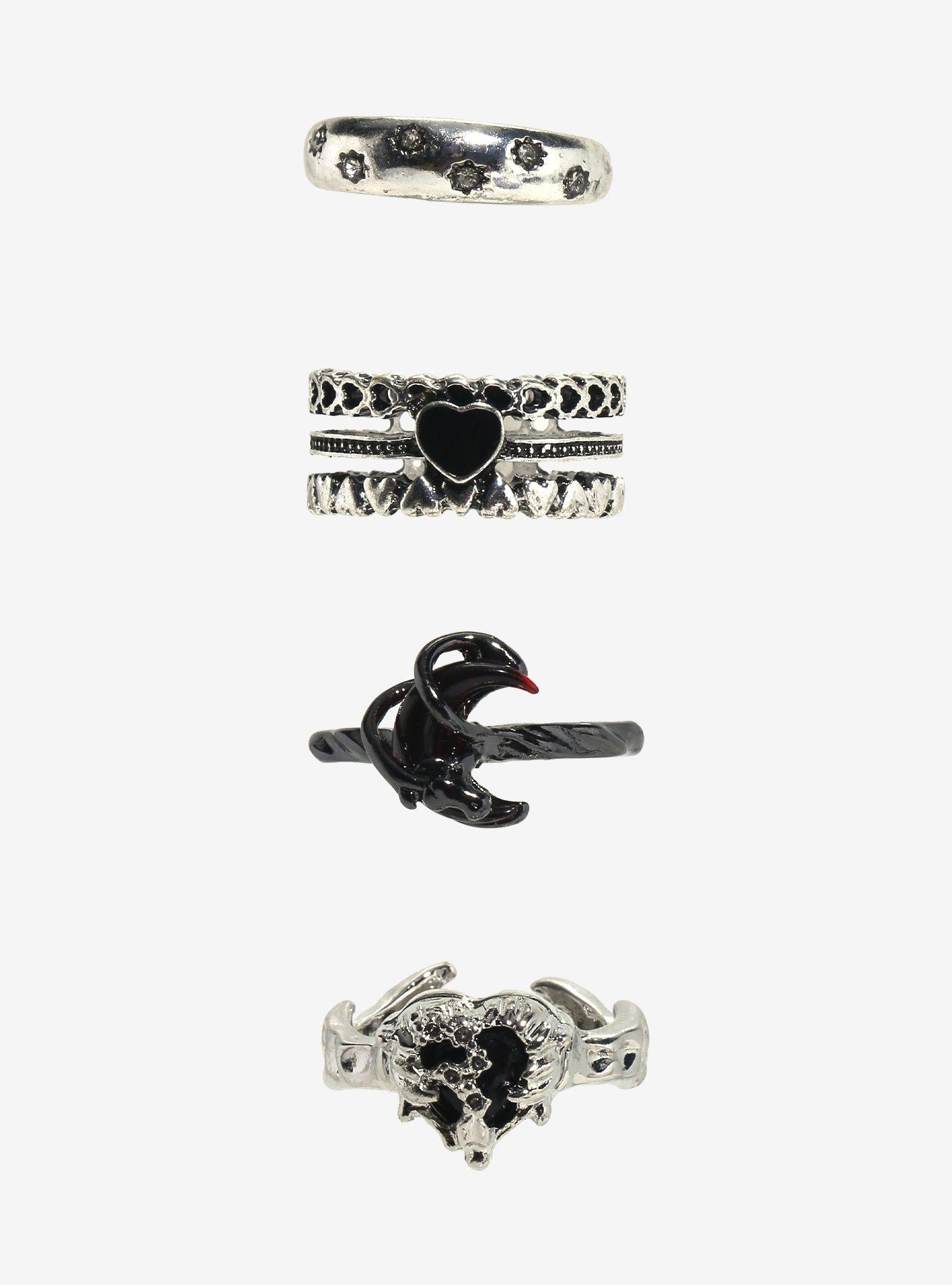 Gothic Moon Heart Ring Set, , hi-res