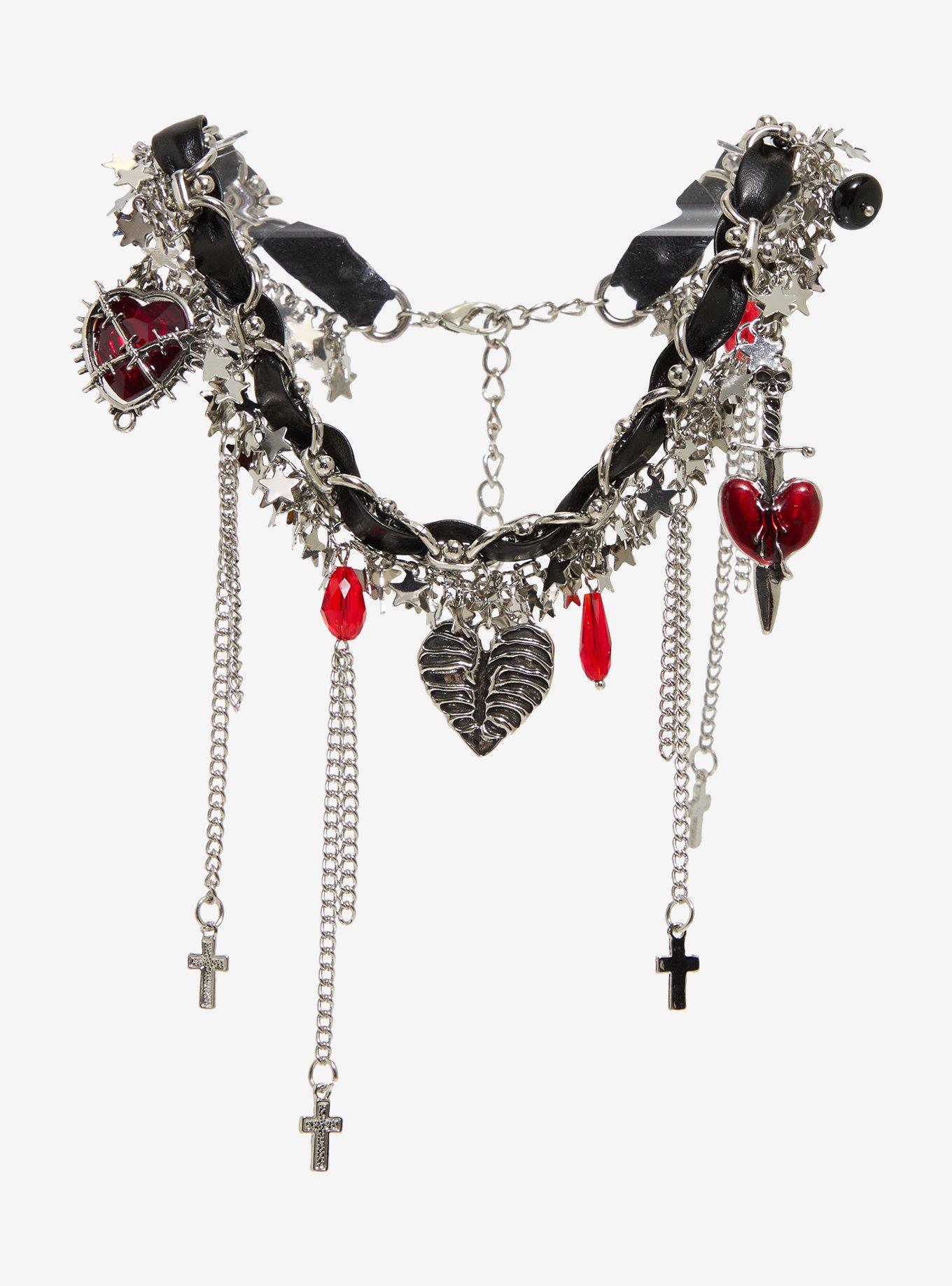 Rib Cage Heart Charm Multi-Layer Choker, , alternate