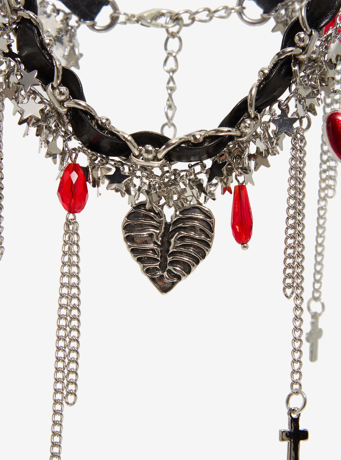 Rib Cage Heart Charm Multi-Layer Choker, , alternate