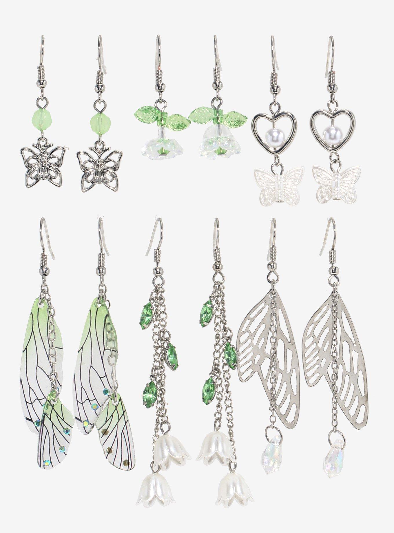 Thorn & Fable Floral Butterfly Wings Drop Earring Set, , hi-res
