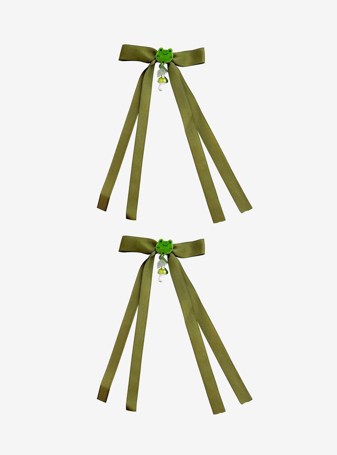Thorn & Fable Frog Ribbon Bow Hair Clip Set, , alternate