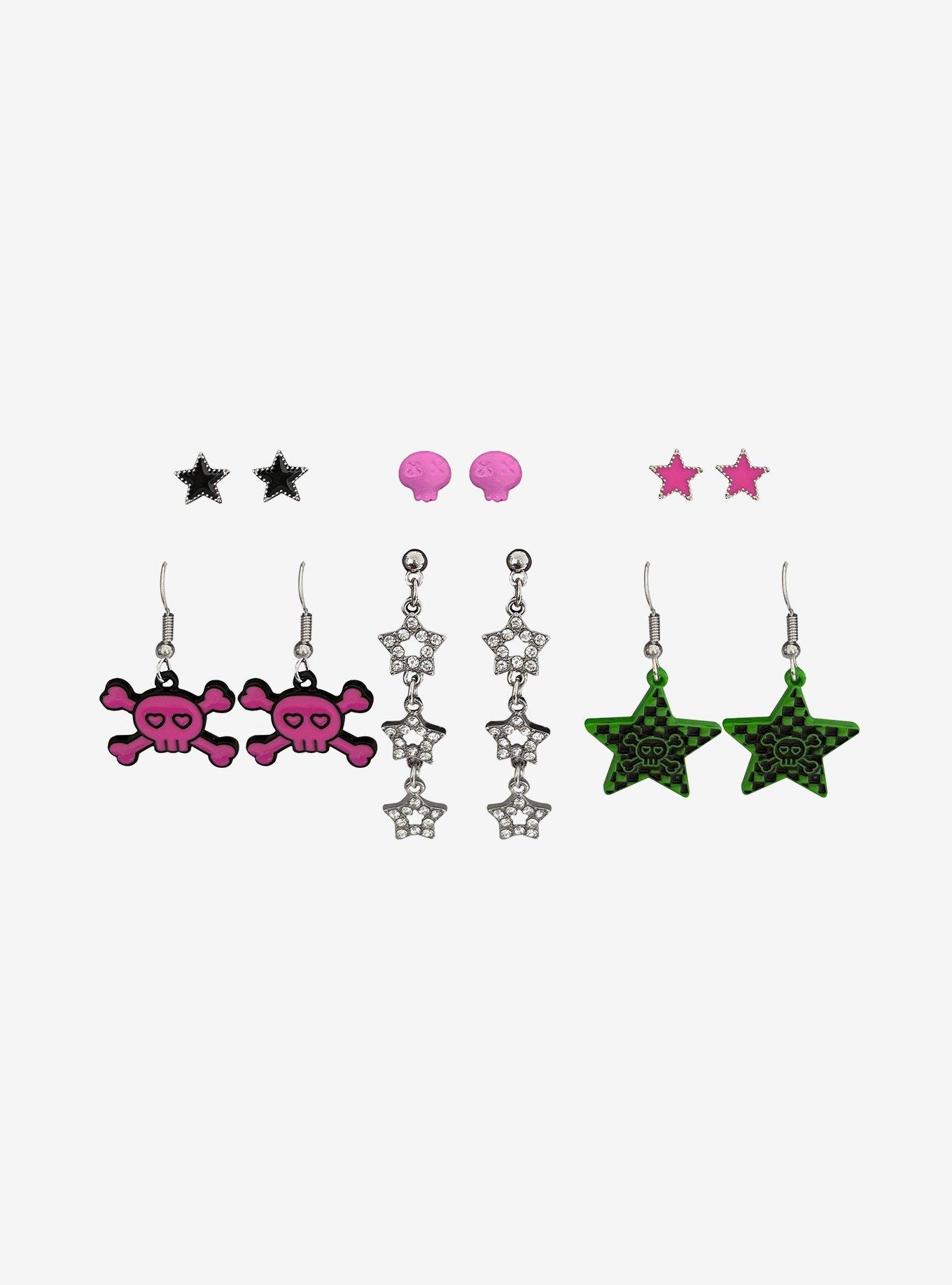 Skull & Star Stud & Drop Earring Set, , hi-res
