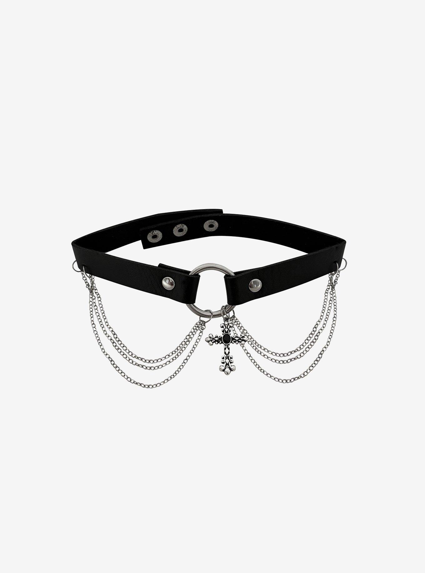 Goth Cross Chain Drop Choker, , hi-res