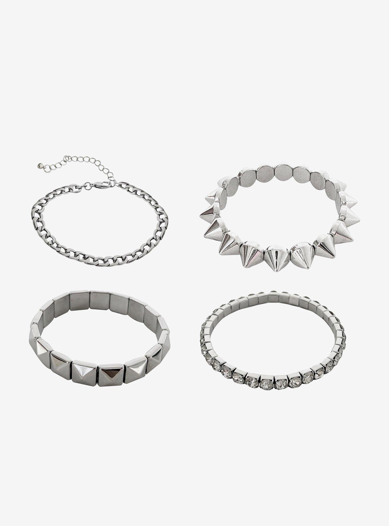 Silver Stud Chain Bracelet Set, , hi-res