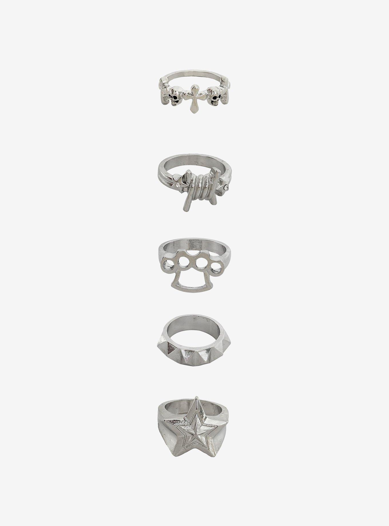 Punk Cross Star Barbed Wire Ring Set, , alternate