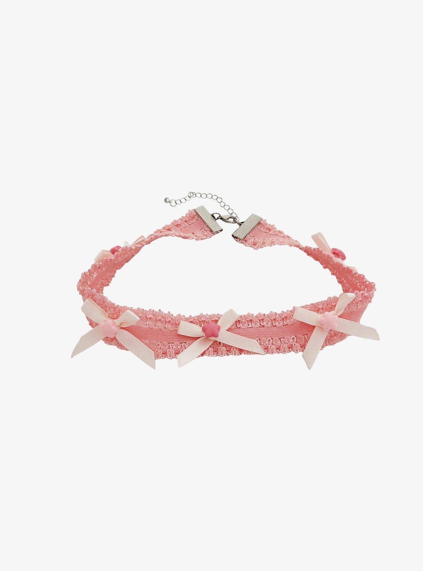 Sweet Society Pink Lace Bow Choker, , hi-res