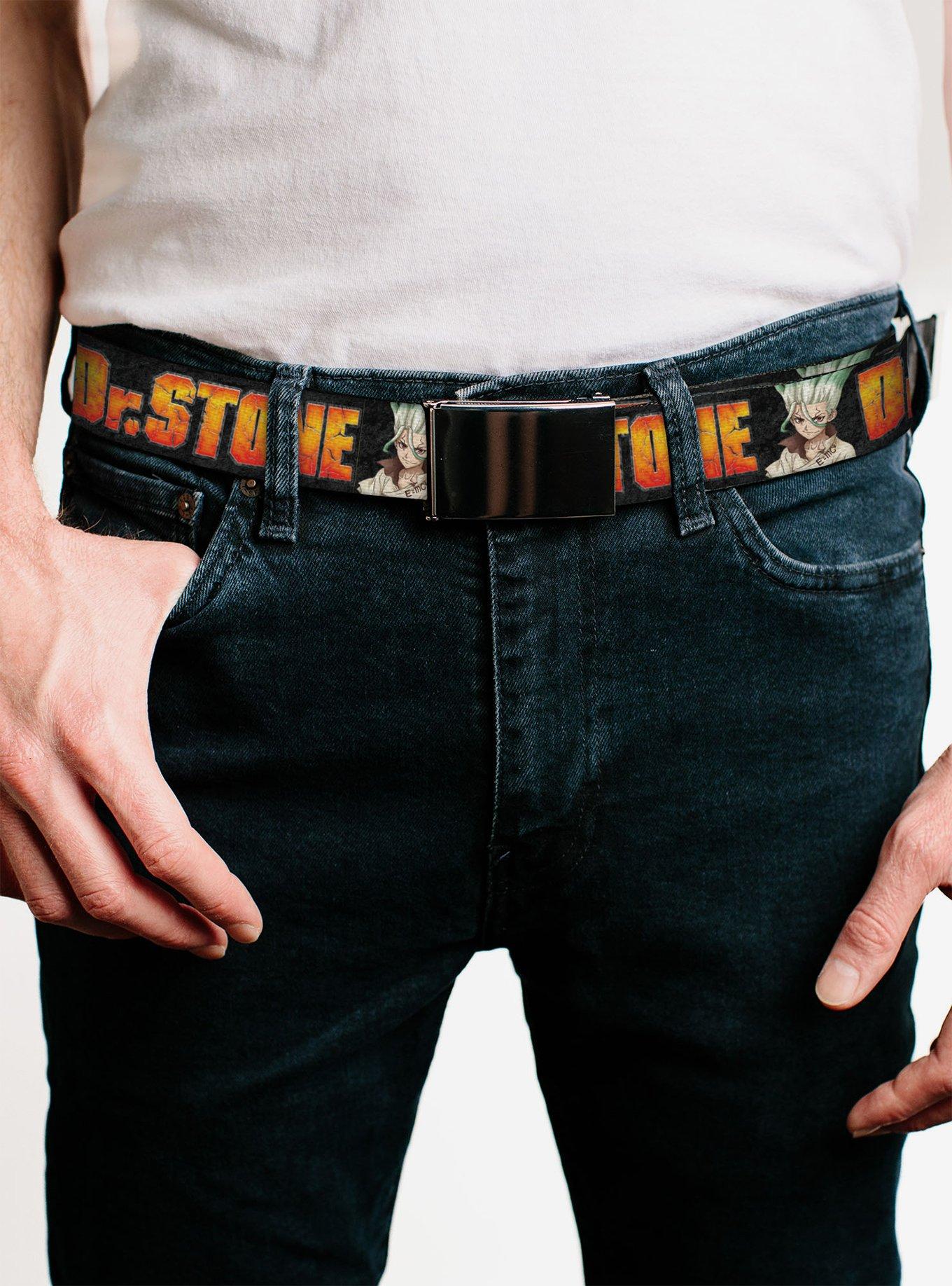 Dr. Stone Title Logo & Senku Ishigami Pose Black Flip Web Belt, , hi-res