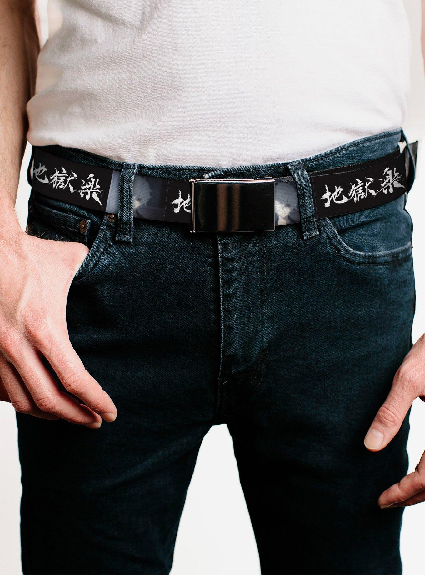 Hell's Paradise Kanji Title Logo & Gabimaru Face Black White Flip Web Belt, , hi-res