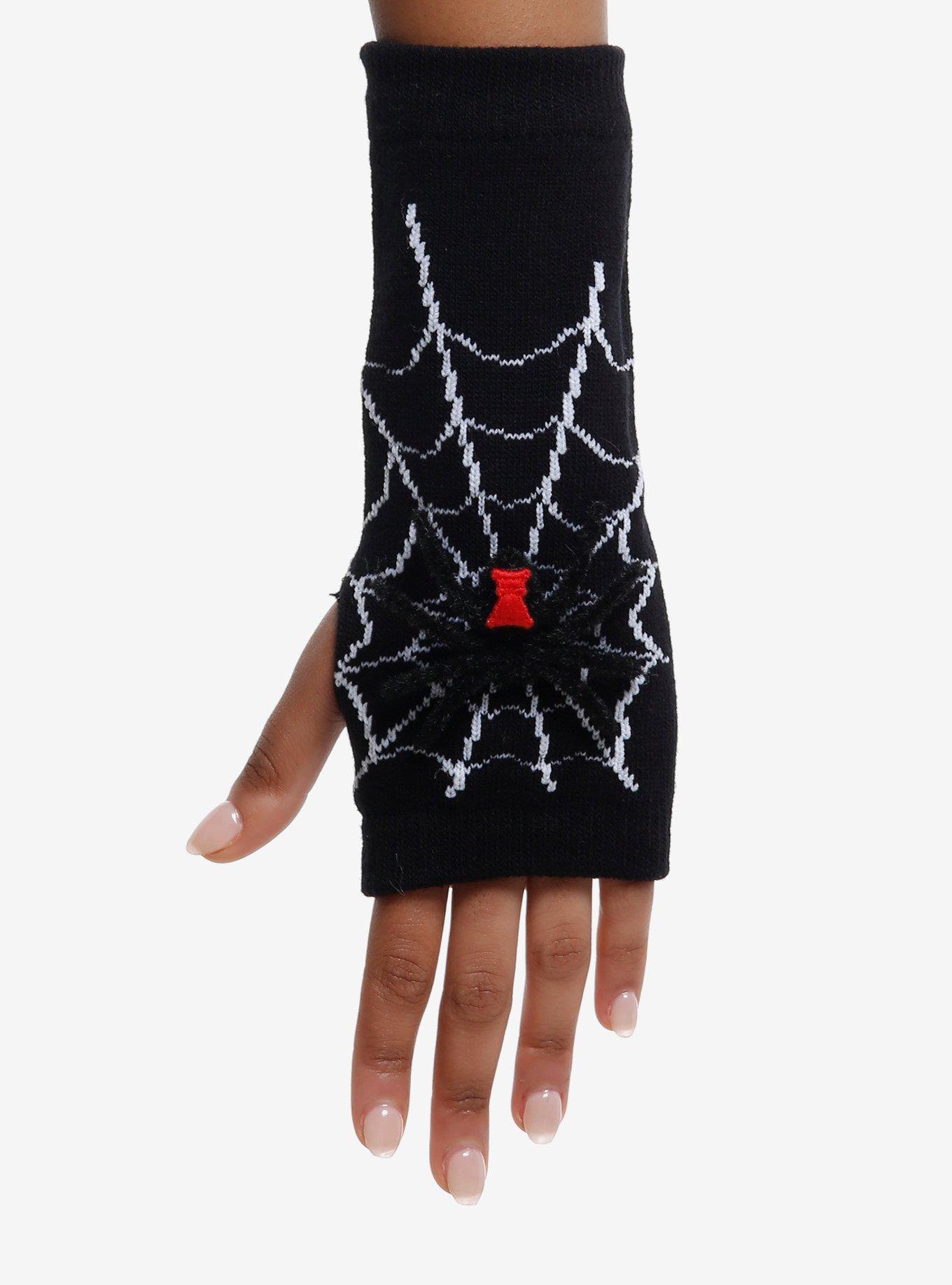 Black Widow Spider Knit Fingerless Gloves, , hi-res