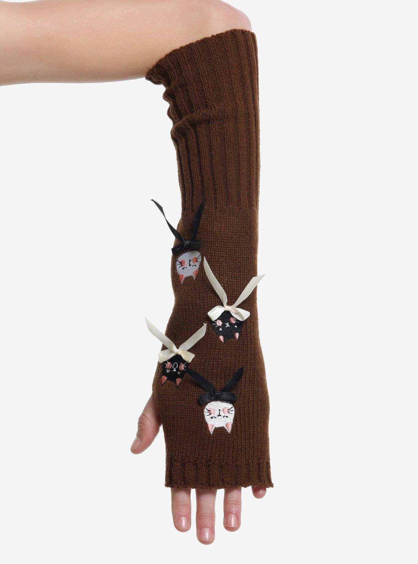 Kitty Faces & Bows Brown Arm Warmers, , alternate