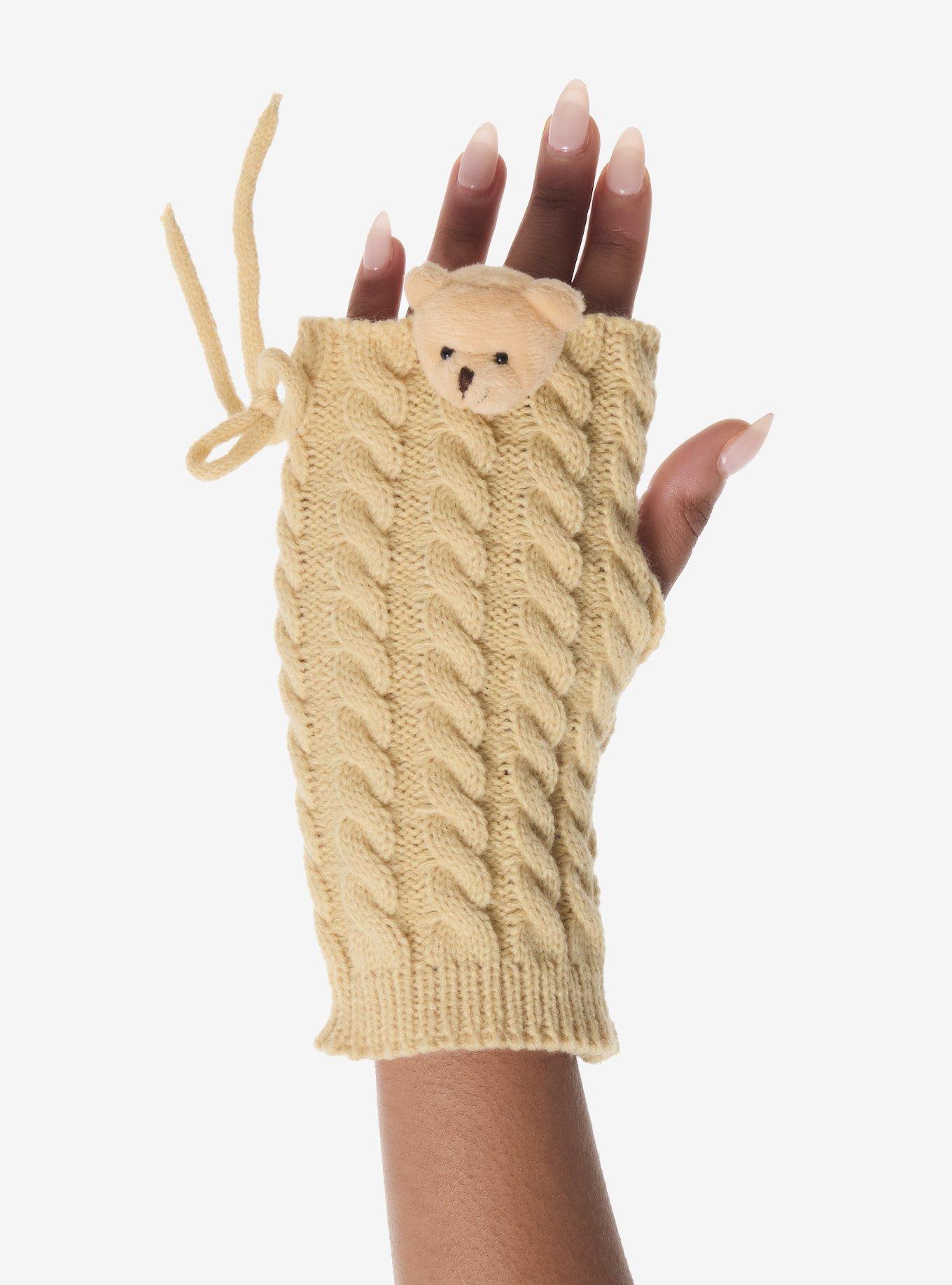 Teddy Bear 3D Head Knit Fingerless Gloves, , hi-res