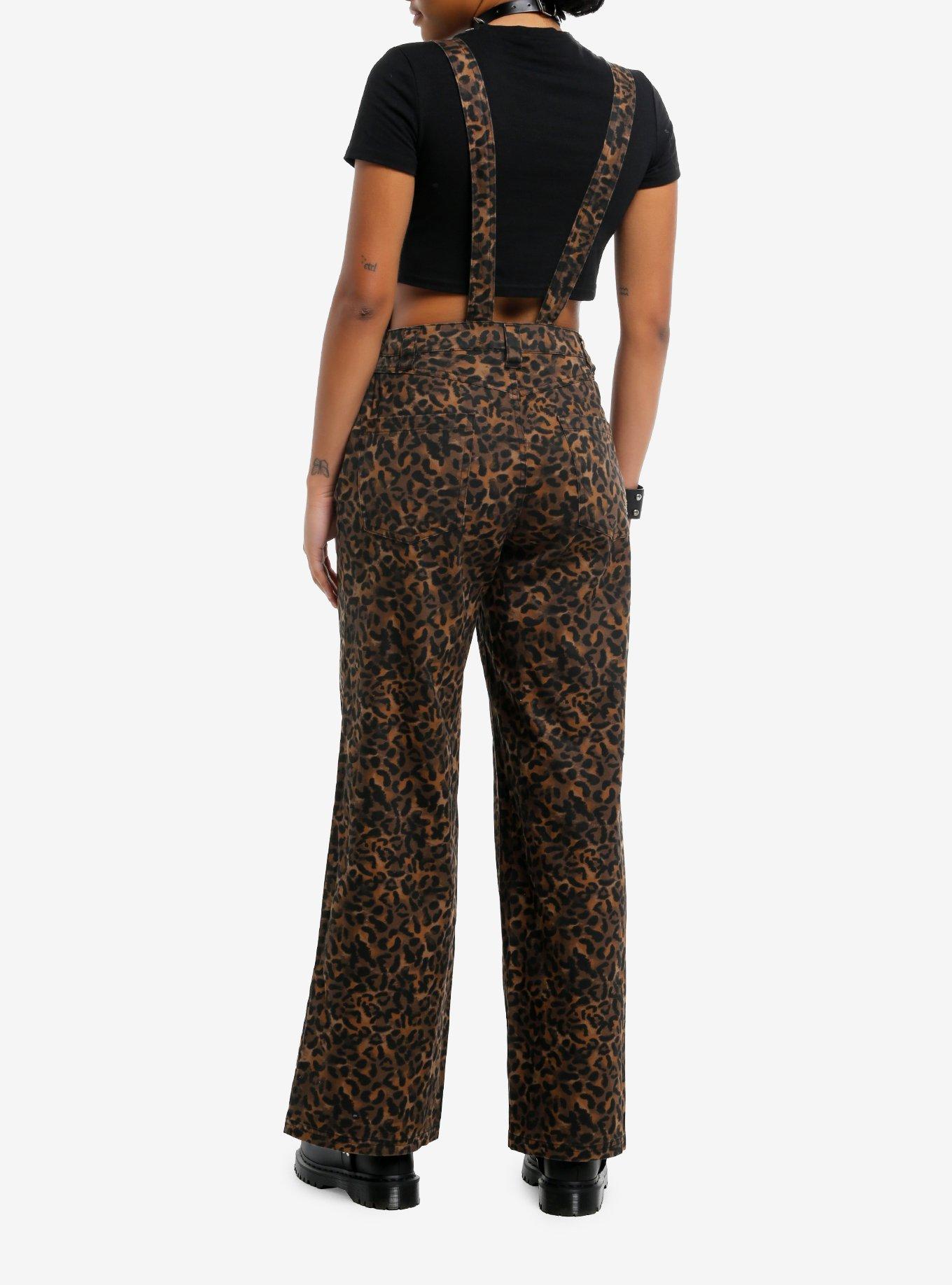 Leopard Print Wide Leg Overalls, , hi-res