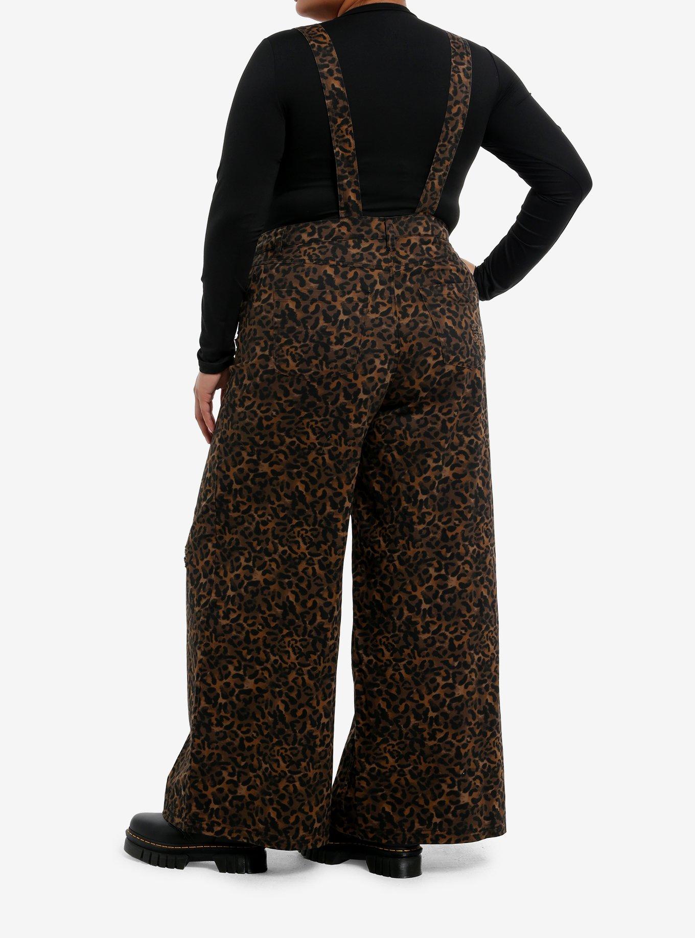 Leopard Print Wide Leg Overalls Plus Size, , hi-res