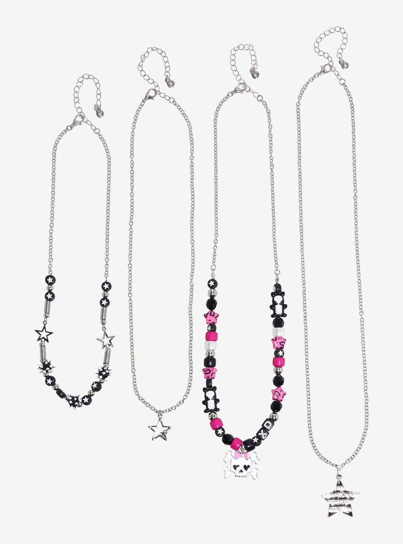Emo Skull Bead Necklace Set, , hi-res