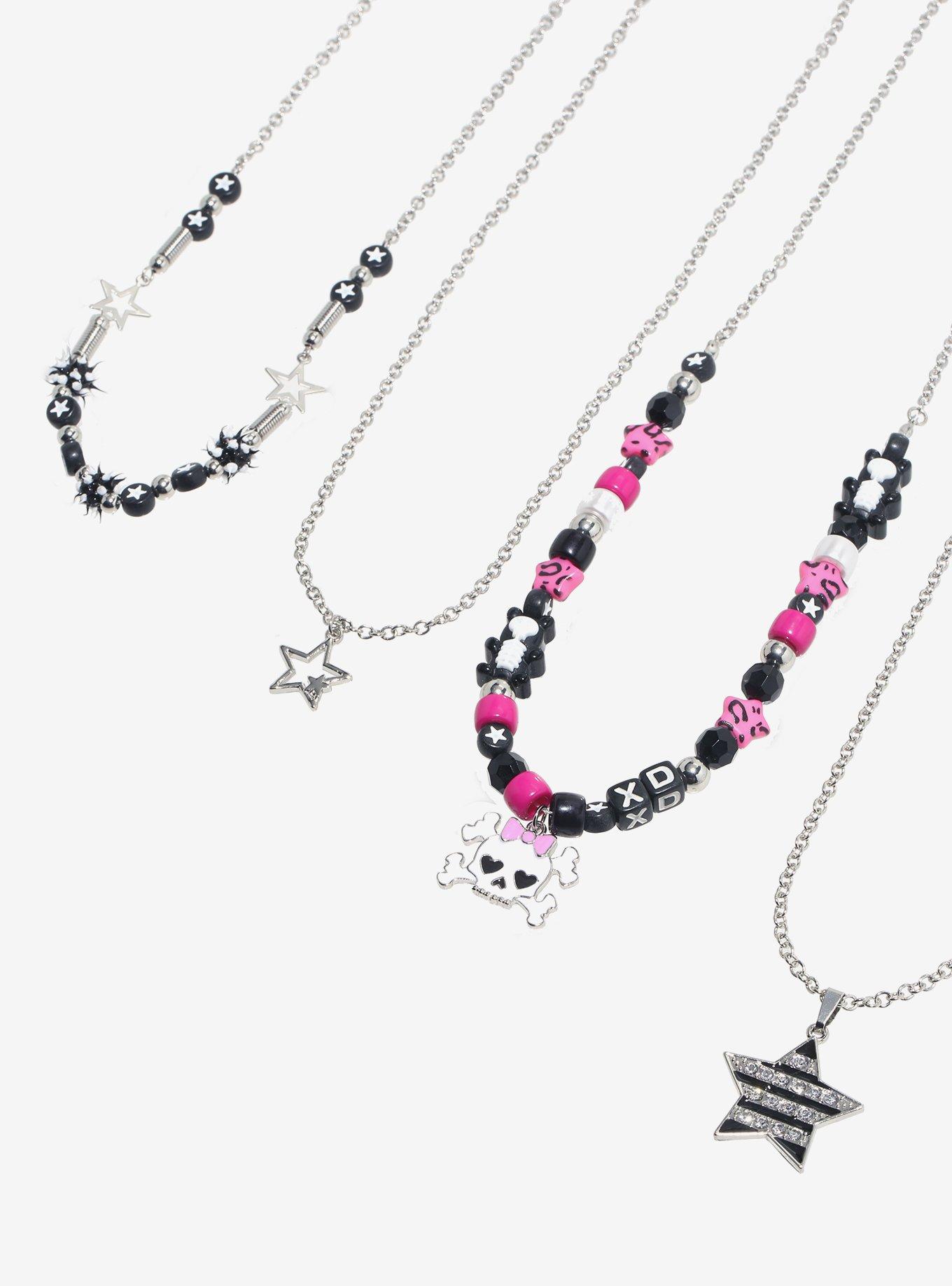 Emo Skull Bead Necklace Set, , alternate