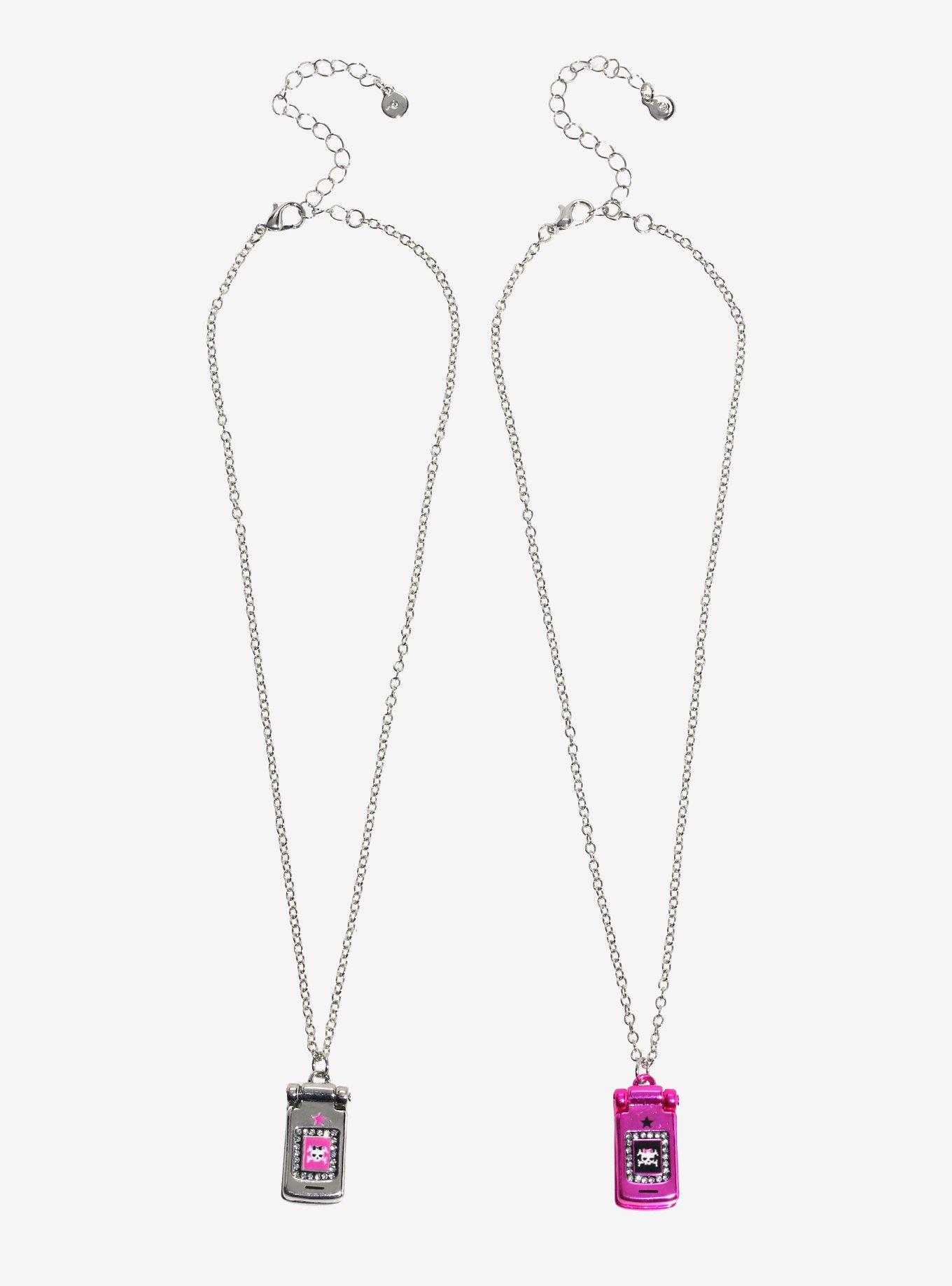 Skull & Crossbones Flip Phone Best Friend Necklace Set, , hi-res