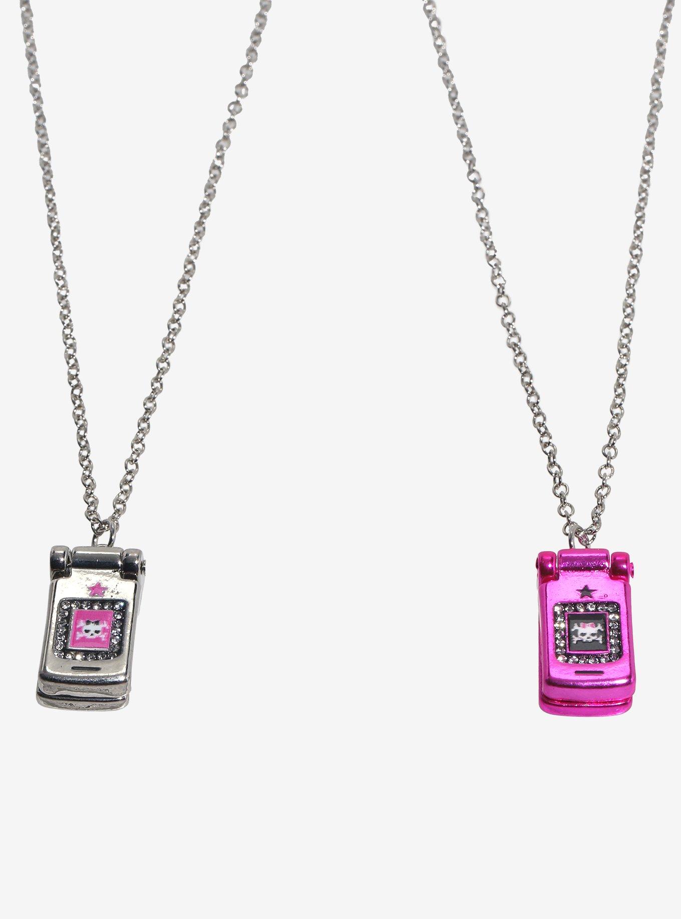 Skull & Crossbones Flip Phone Best Friend Necklace Set, , alternate