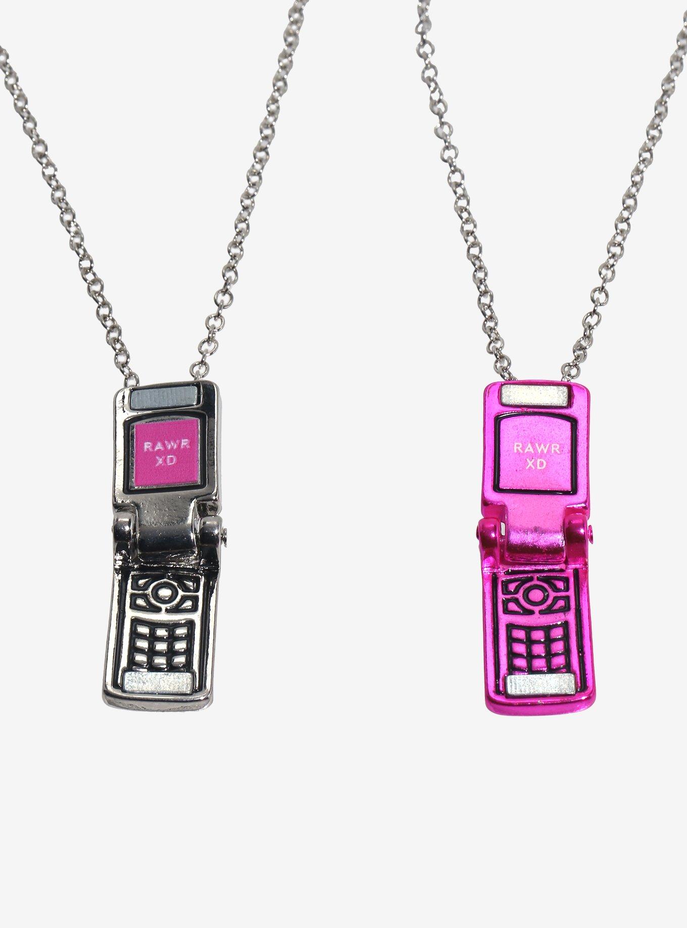 Skull & Crossbones Flip Phone Best Friend Necklace Set, , alternate
