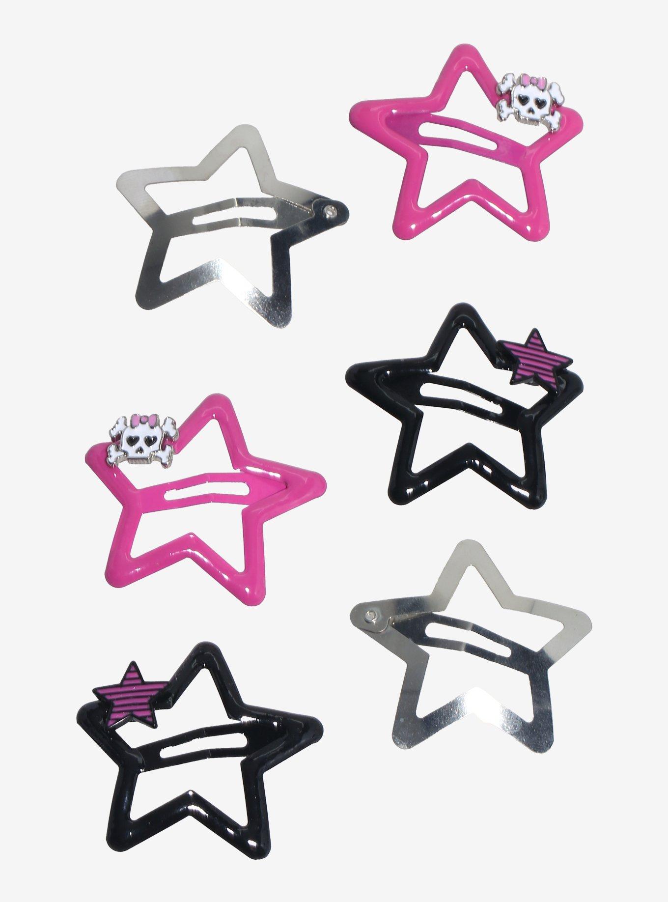 Pink & Black Skull Star Hair Clip Set, , hi-res