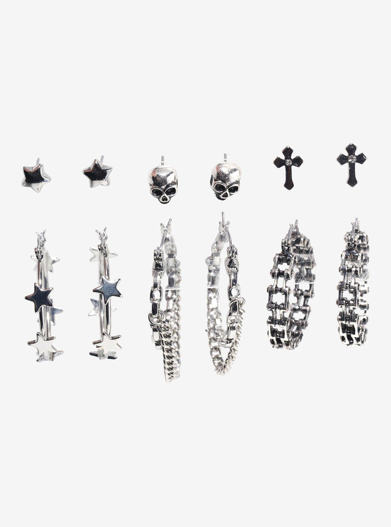 Skull Chain Cross Earring Set, , hi-res