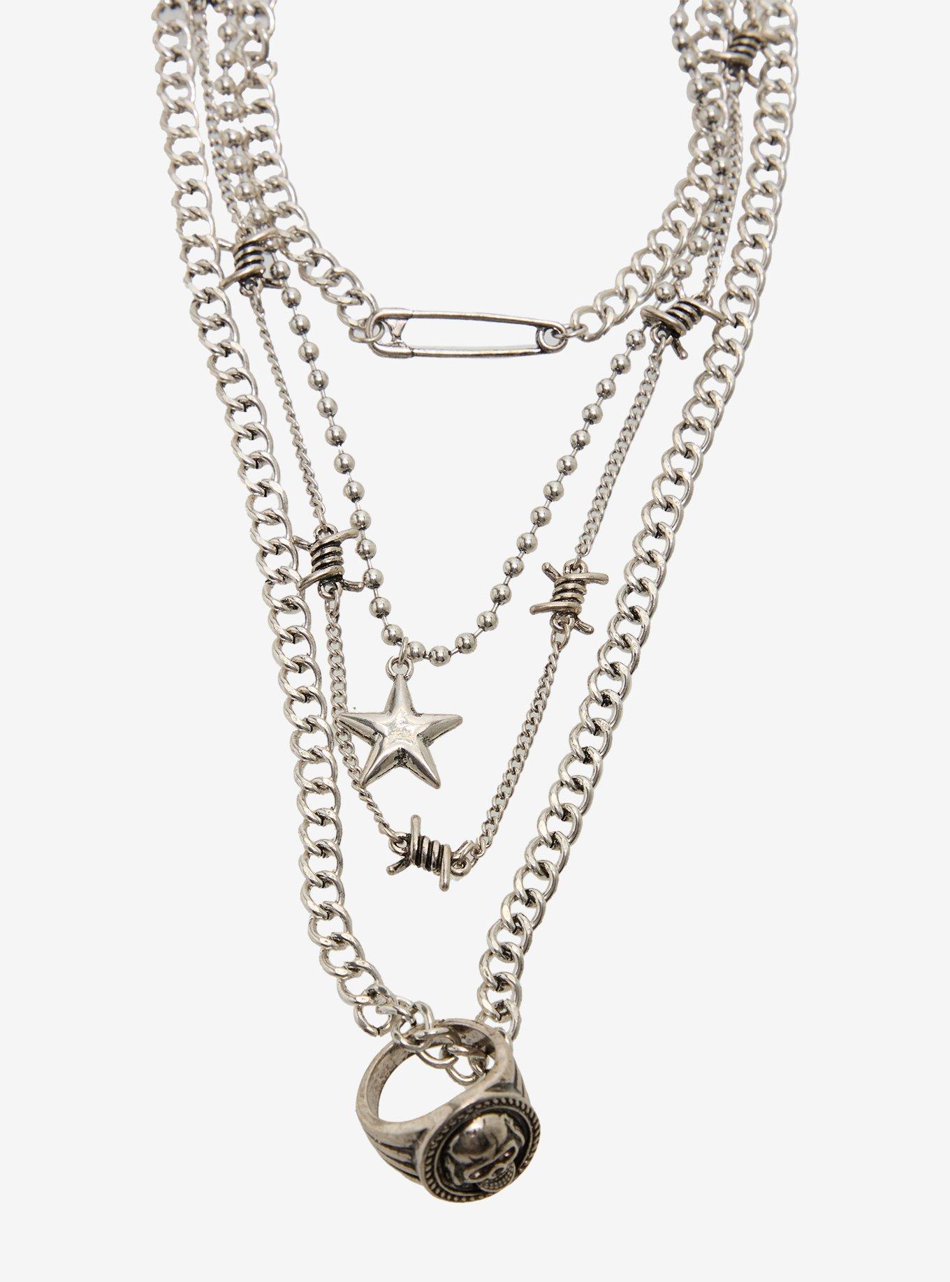 Safety Pin Barbed Wire Chain Necklace Set, , alternate