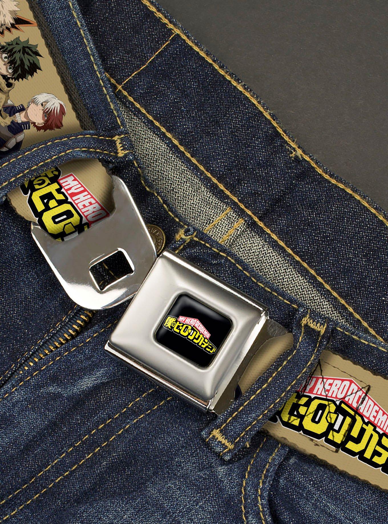 My Hero Academia Character Trio Pose & Title Logo Tan Youth Seatbelt Buckle Belt, , hi-res