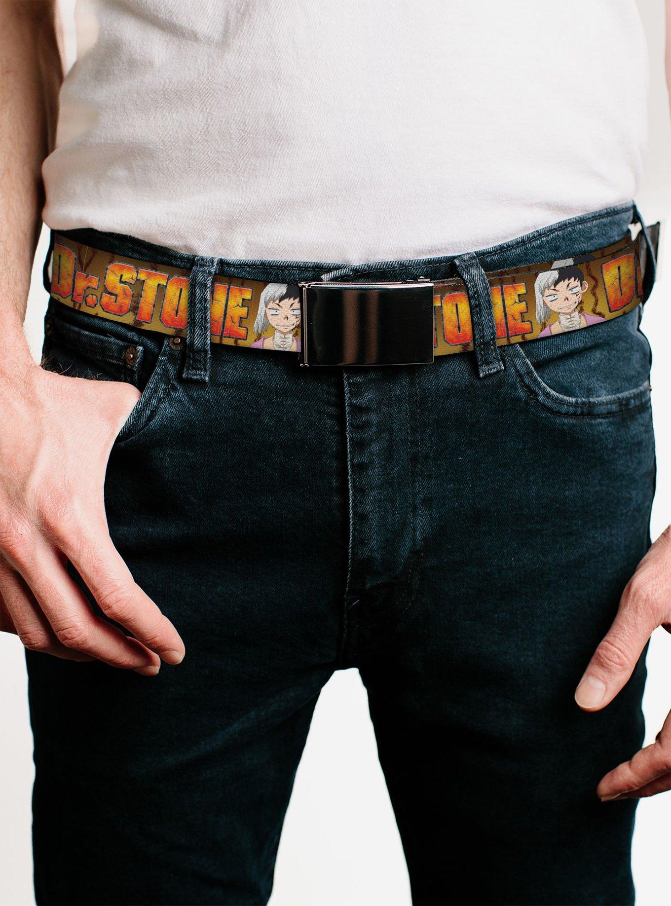 Dr. Stone Title Logo & Gen Asagiri Expression Orange Flip Web Belt, , hi-res