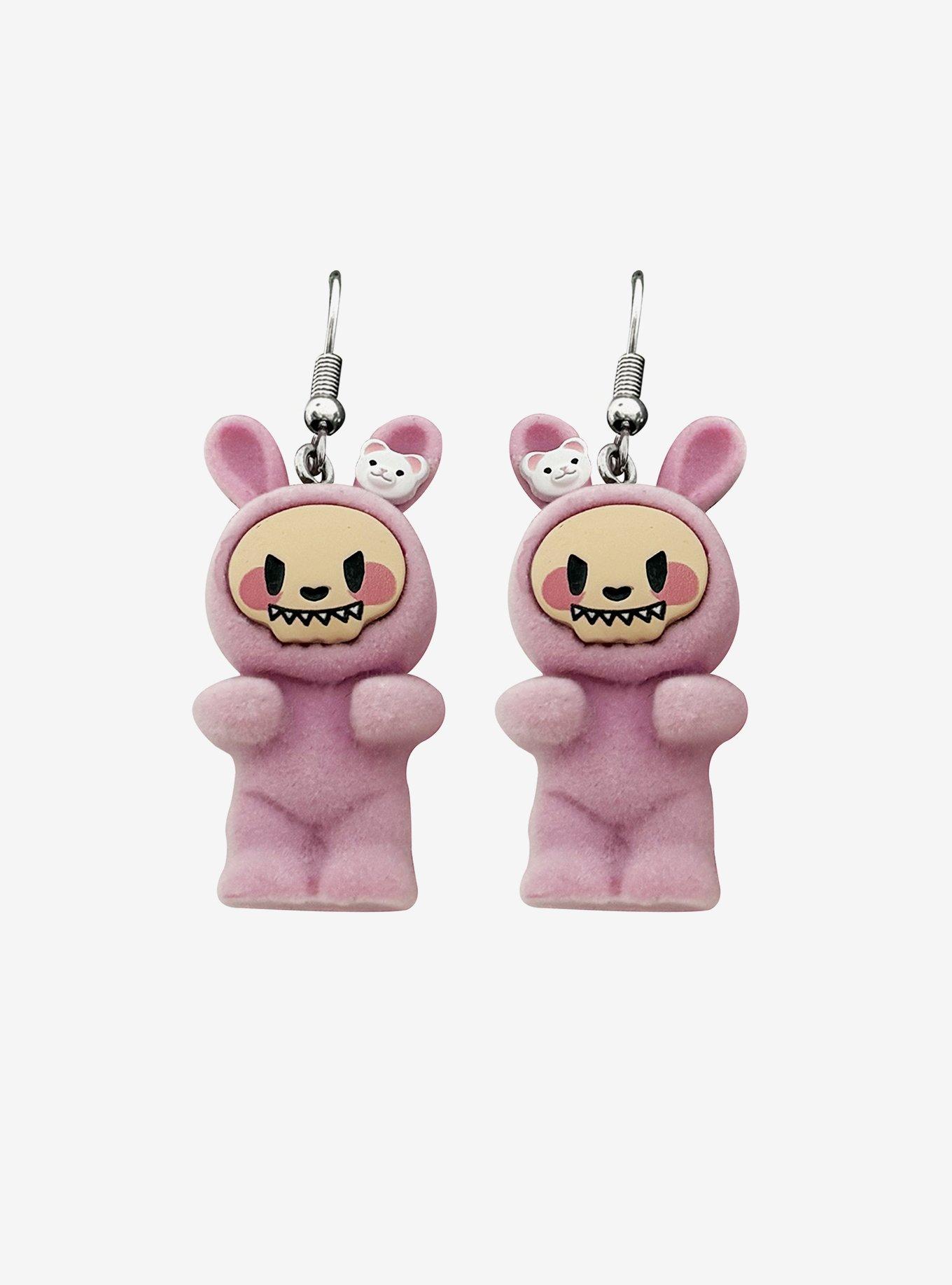 Sweet Society Pink Bunny Creature Fuzzy Earrings, , hi-res