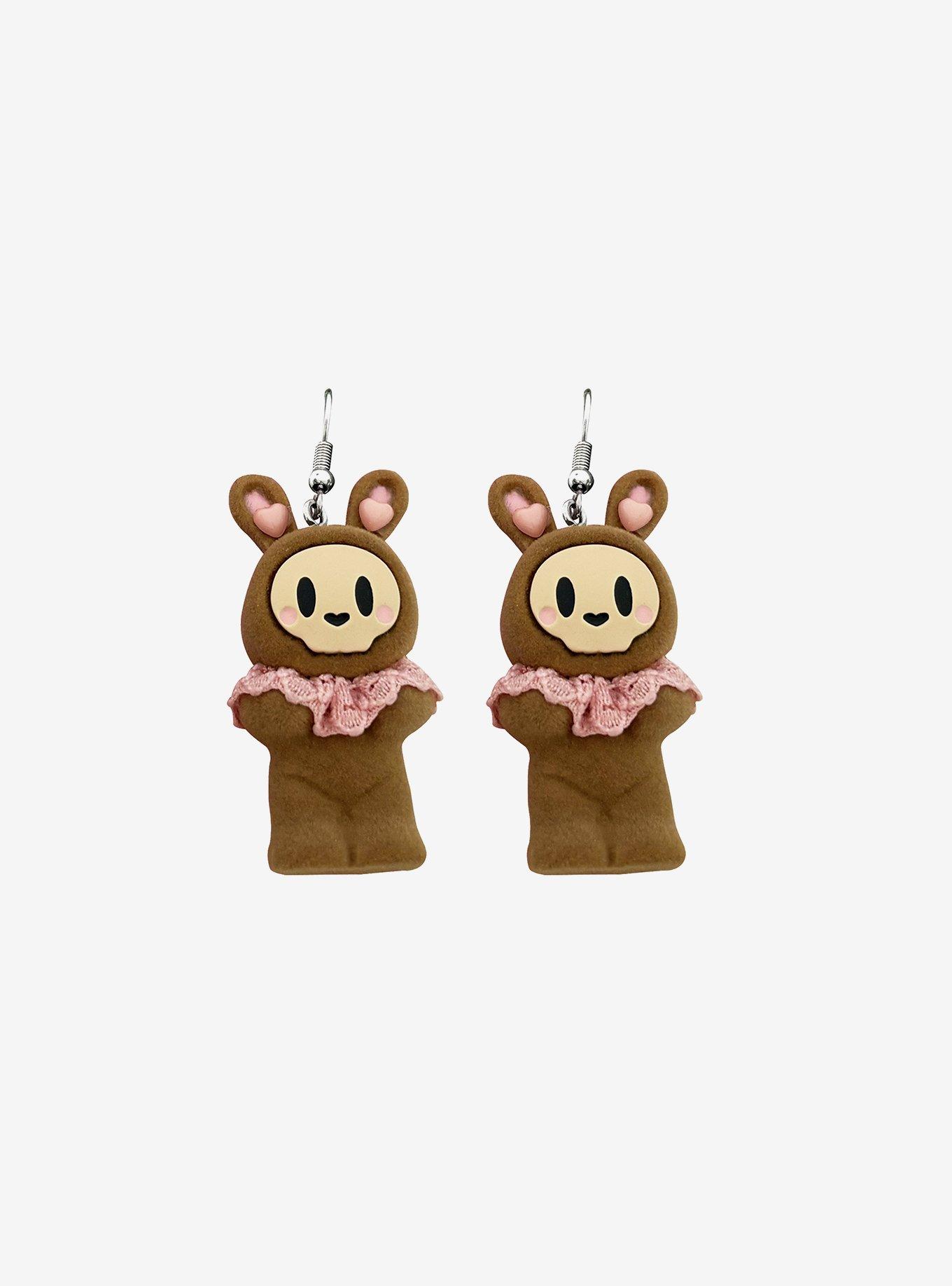 Sweet Society Brown Bunny Creature Fuzzy Earrings, , hi-res