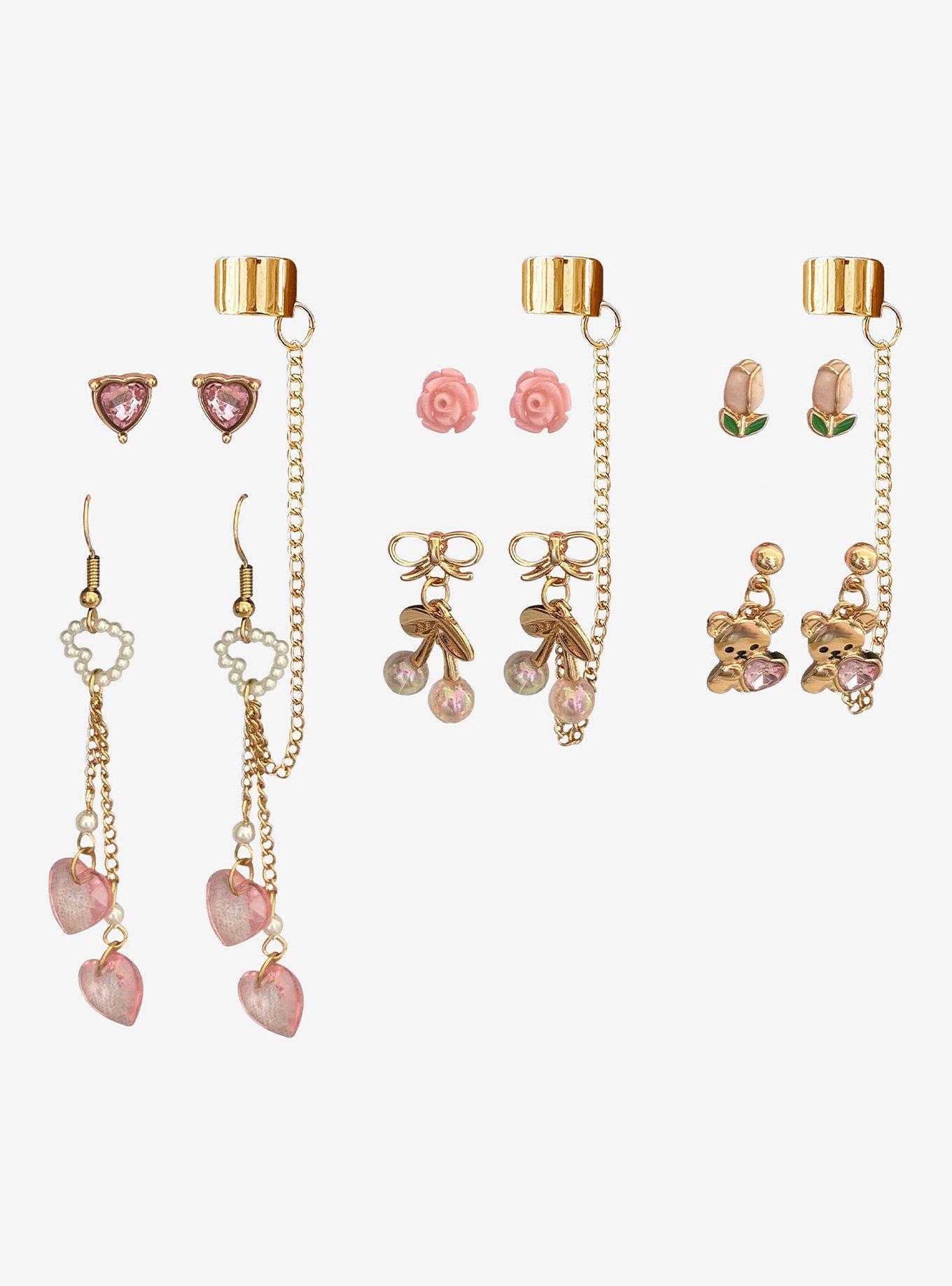 Sweet Society Teddy Bear Pink Earring Set, , hi-res