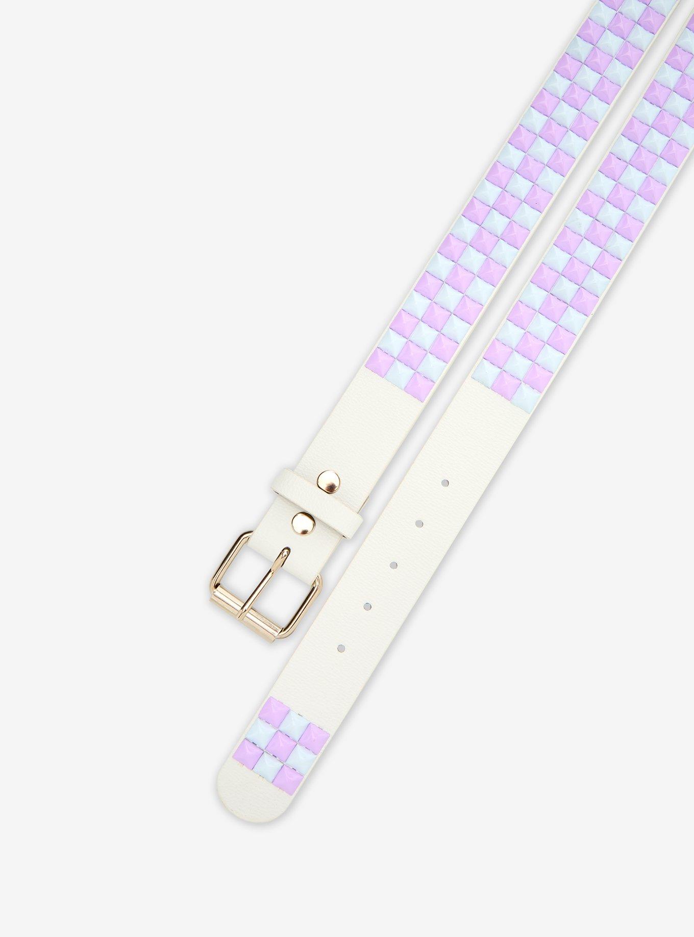 White & Lavender Three Row Pyramid Stud Belt, MULTI, alternate