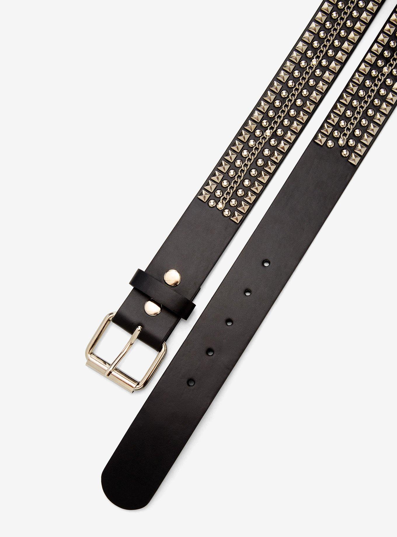 Black & Silver Stud Chain Belt, , hi-res
