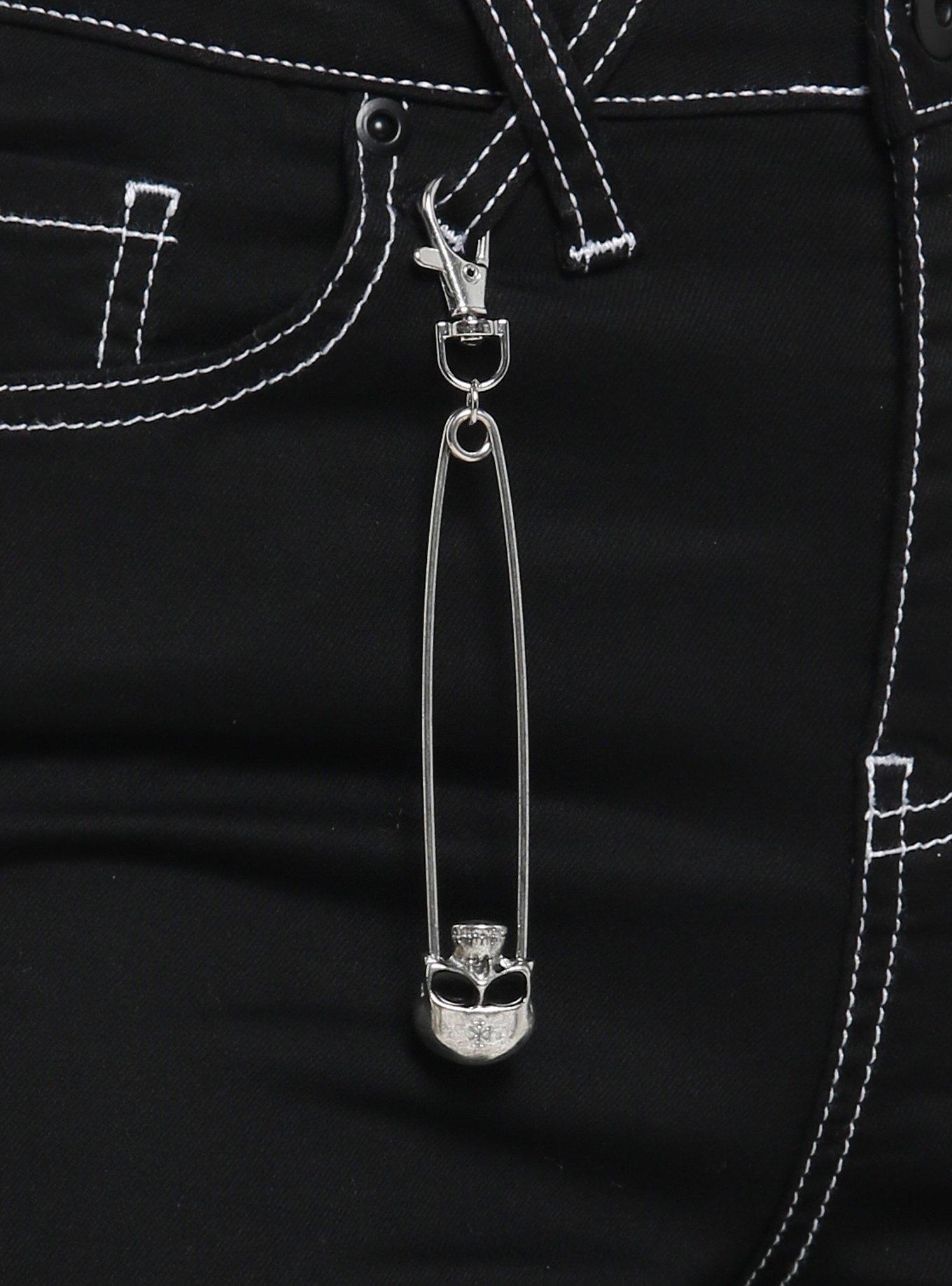 Social Collision Skull & Chains Black Low Rise Flare Pants, BLACK, alternate